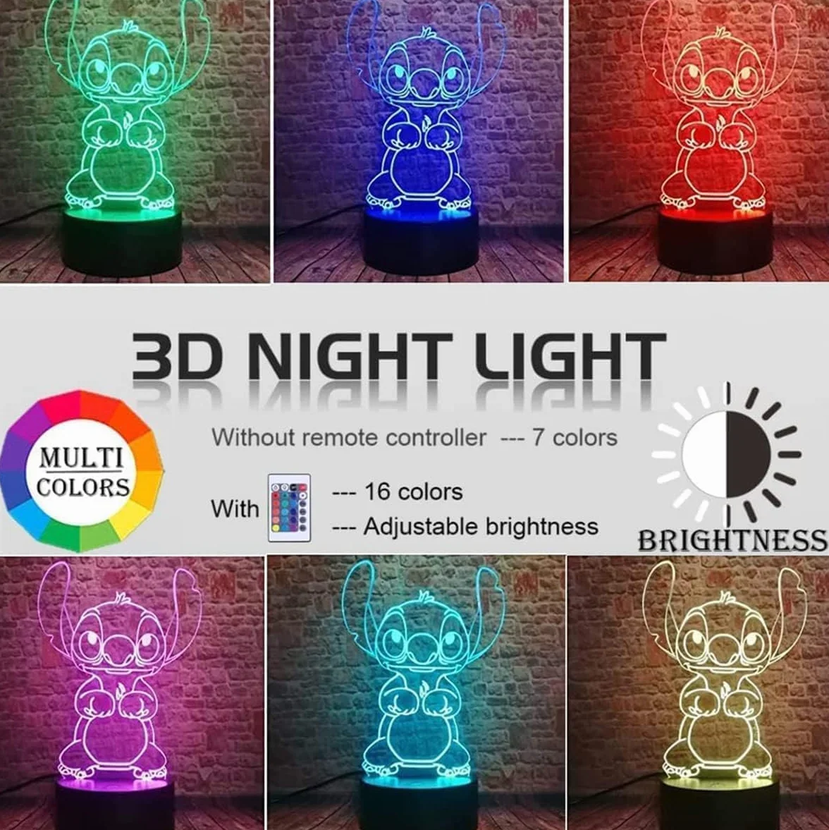 LOUHH Lampe Stitch 3D LED Smart Remote Control 16 Couleurs