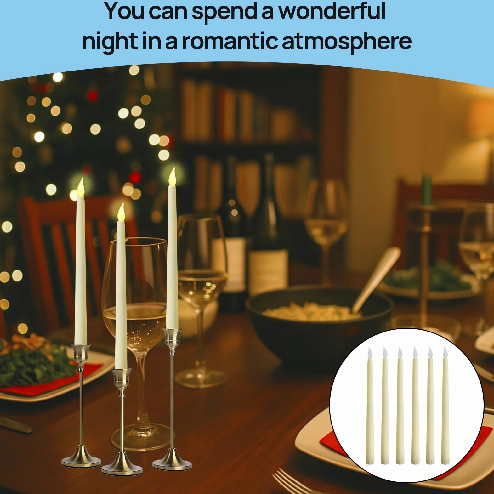 Bougie Longue LED 6 Pièces Flamme Vacillante Électrique Décoration Noël Anniversaire Maison