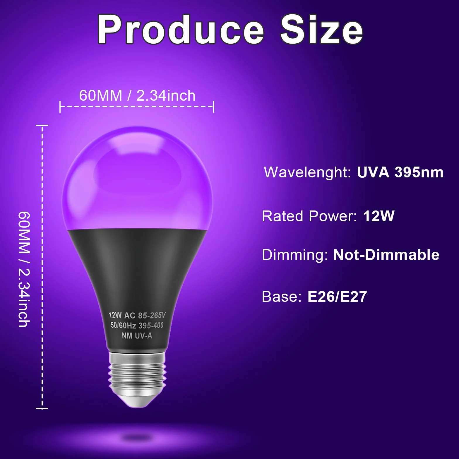CREATESTAR LED UV Ampoule 12W E27 395NM UVA Lot de 2 Lumière Noire