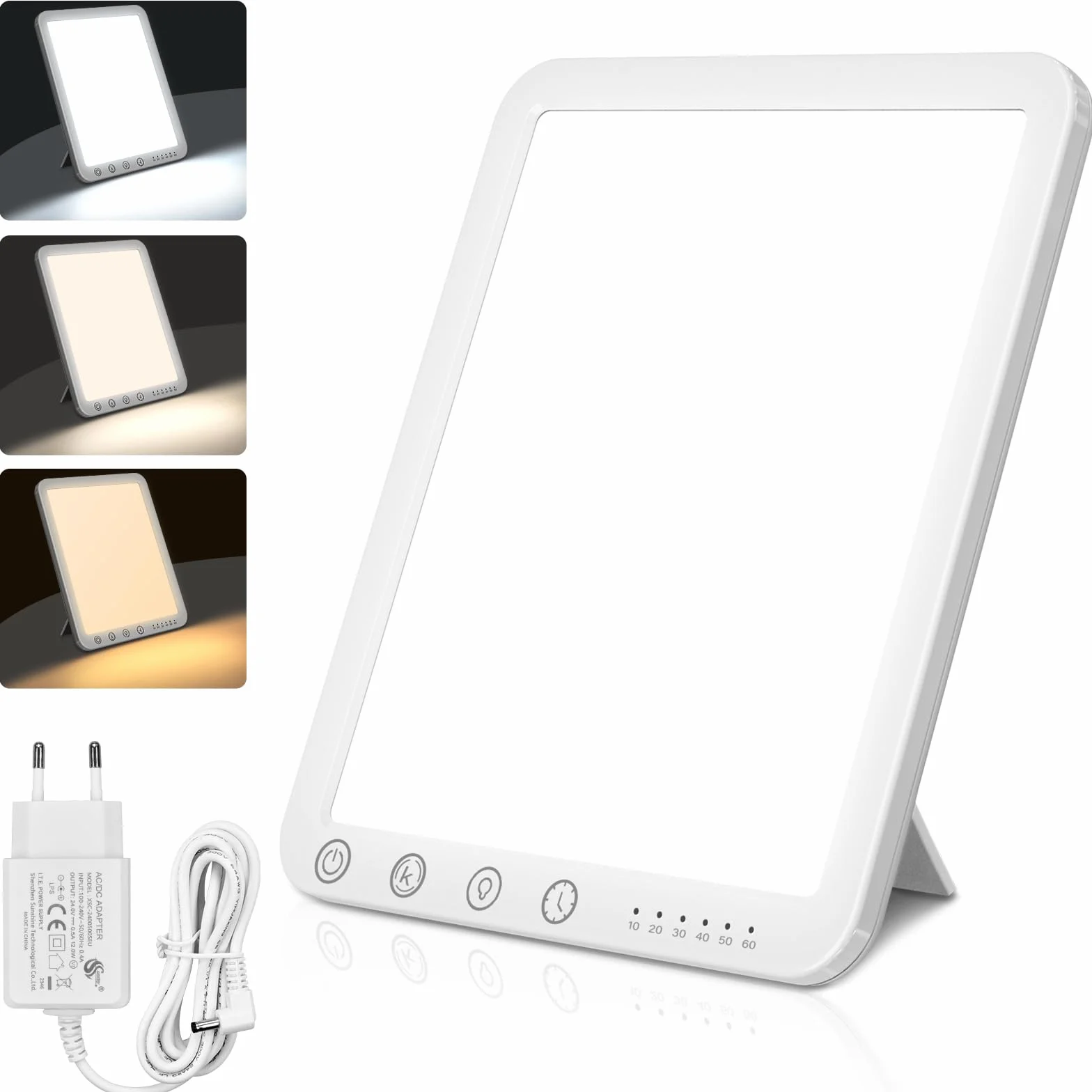 Lampe de Luminothérapie 15000 Lux Sans UV, 3 Températures de Couleur, 5 Niveaux de Luminosité, Mémoire, Support Pliant 180°