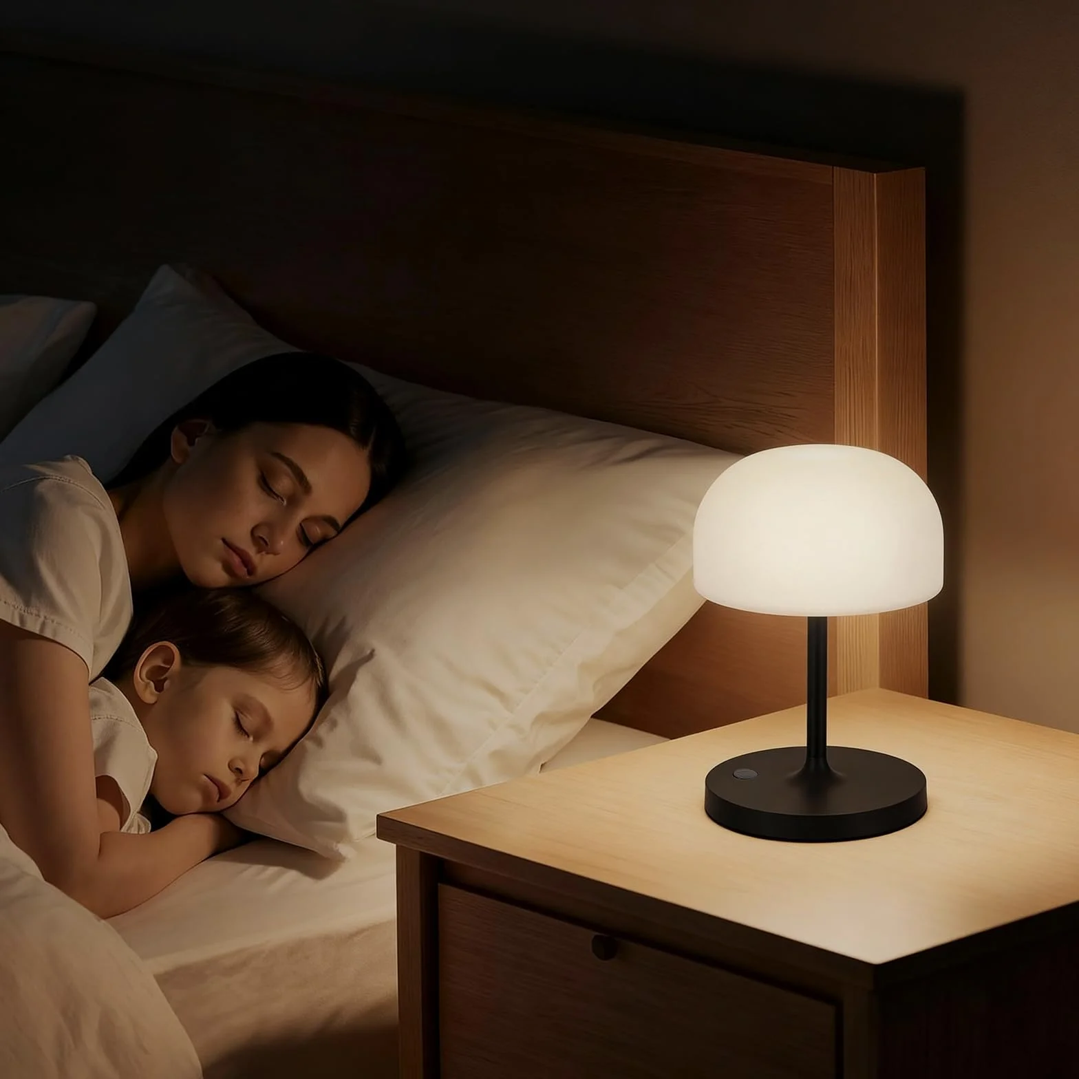 Lampe de Chevet Sans Fil LED Rechargeable, Lampe Champignon Tactile Noir, Veilleuse Intérieur Extérieur