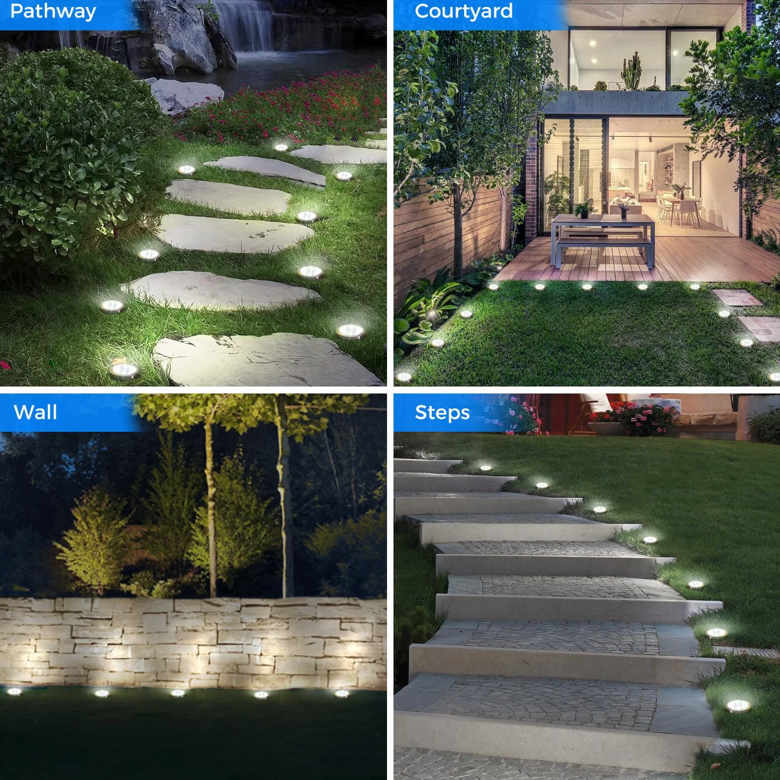 Lampe Solaire Au Sol Lot de 12, Lumiere Solaire Exterieur Jardin 8 LED, Étanche Spot Solaire Extérieur, Eclairage Solaires pour Terrasse Allée Chemins Pelouse Cour Piscine Blanc Froid