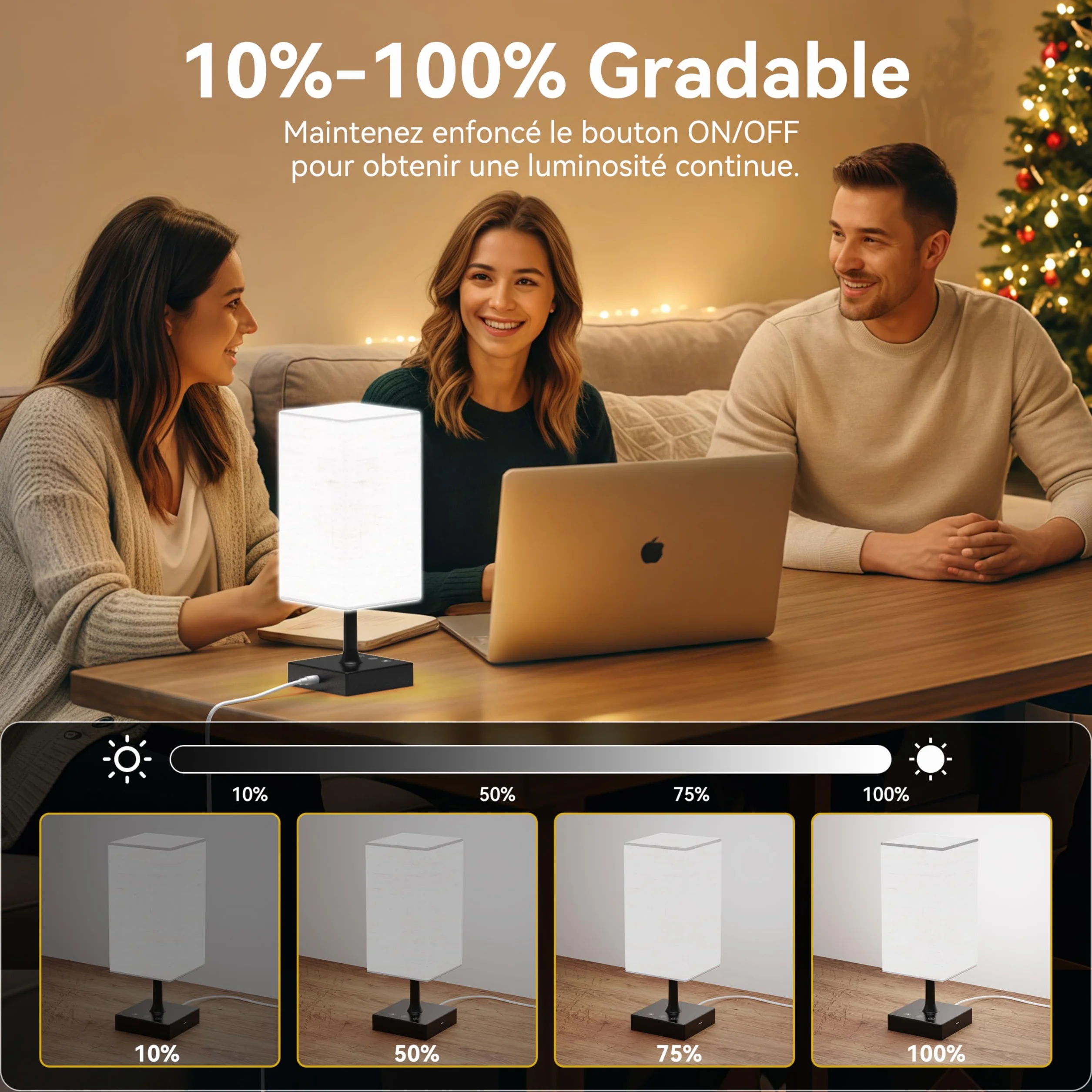 Lampe de luminothérapie 10000 Lux sans UV avec télécommande, 3 températures de couleur, luminosité réglable et fonction mémoire