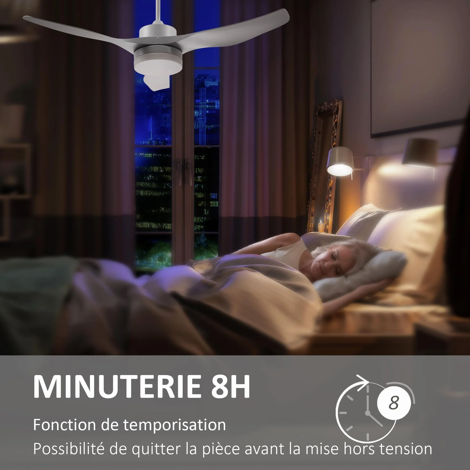 HOMCOM Ventilateur de Plafond avec Lumière et Télécommande, 132 cm, Moteur DC Silencieux, 3 Pales ABS, 6 Vitesses, Blanc