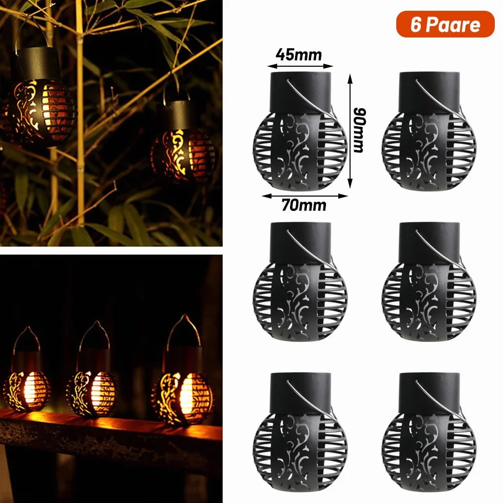Lanterne Solaire Extérieure Lampe Flamme Jardin 6 PCS