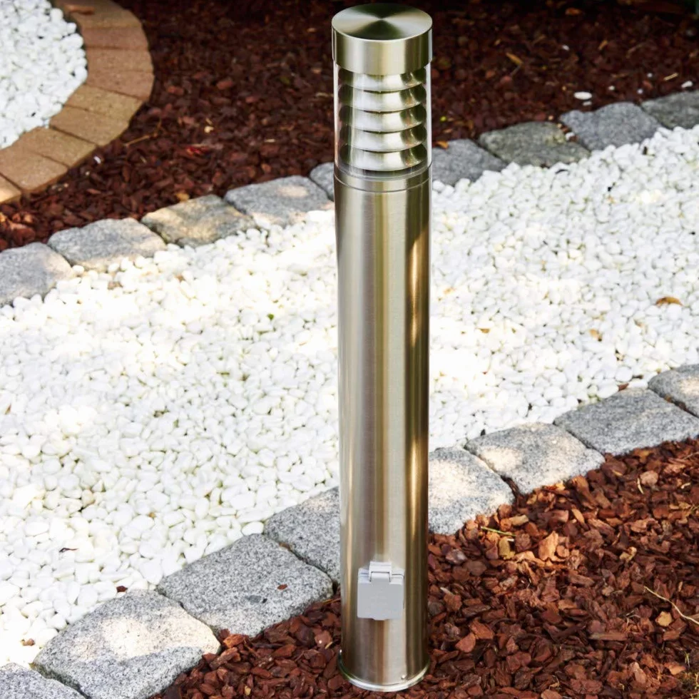 Potelet d'extérieur Dakar 2 prises électriques lampe jardin acier inoxydable plastique IP44 E27