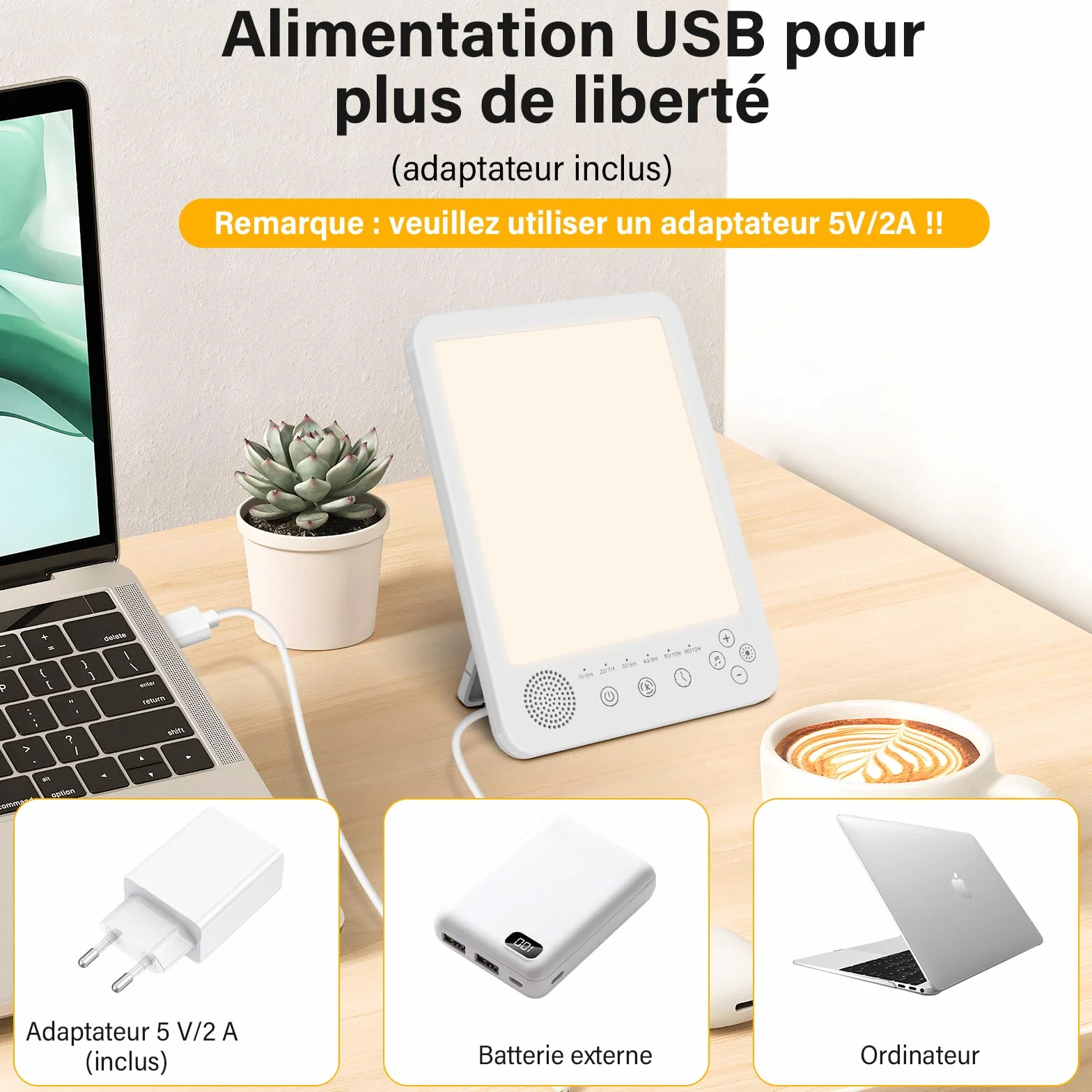Lampe de luminothérapie 10000 Lux Sans UV Simulation de Lumière du jour avec Bruit Blanc, 3 Températures de Couleur, 5 Niveaux de Luminosité, 6 Minuterie, Fonction de Mémoire, Mode de Réveil