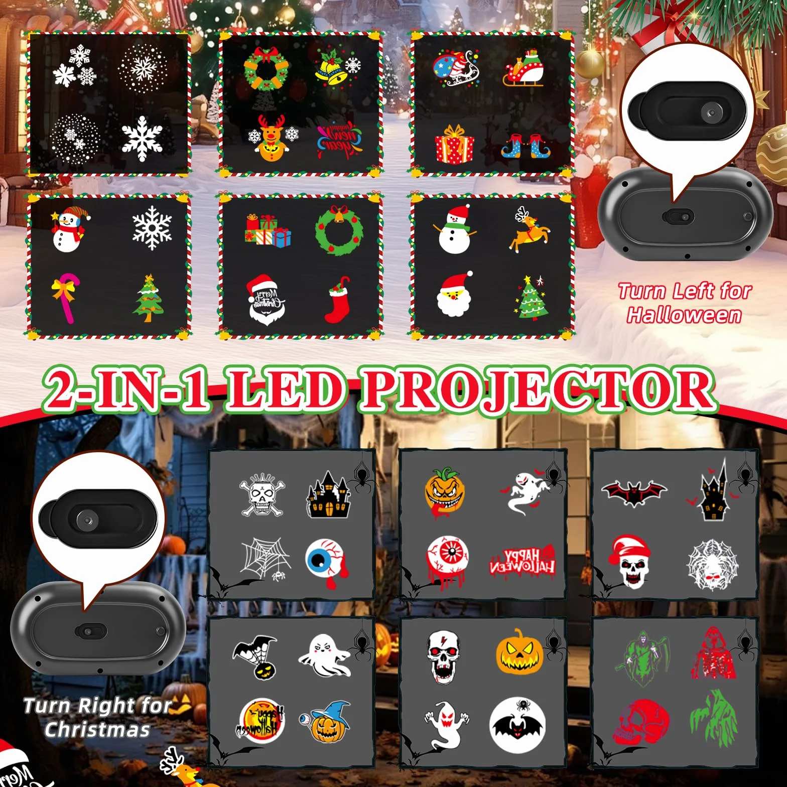 Charmofun 2 in 1 Projecteur de Noël Extérieur LED Dynamique avec Télécommande IP65
