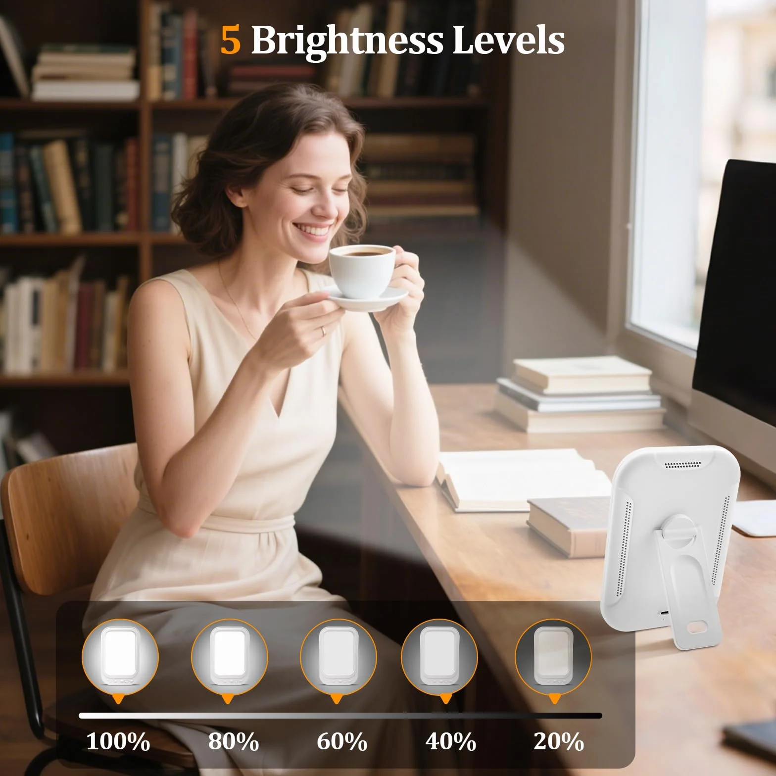 Lampe de Luminothérapie 10000 lux Simulation Lumière du Jour Sans UV 3 Températures de Couleur 5 Niveaux Luminosité Gradation Continue