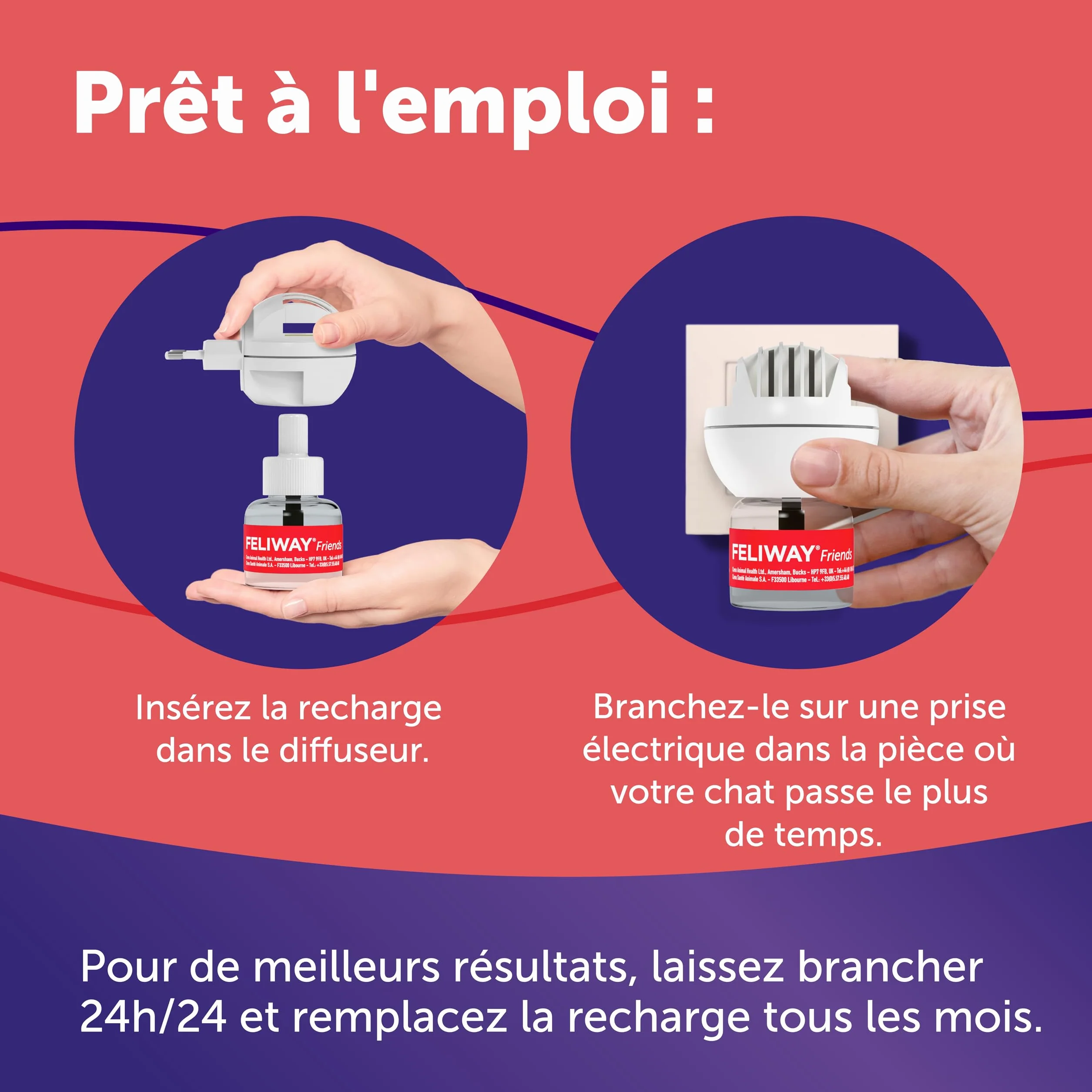 FELIWAY Friends 30 Jours - Kit Complet Diffuseur Phéromones Apaisantes pour Chats + Recharge 48 ml