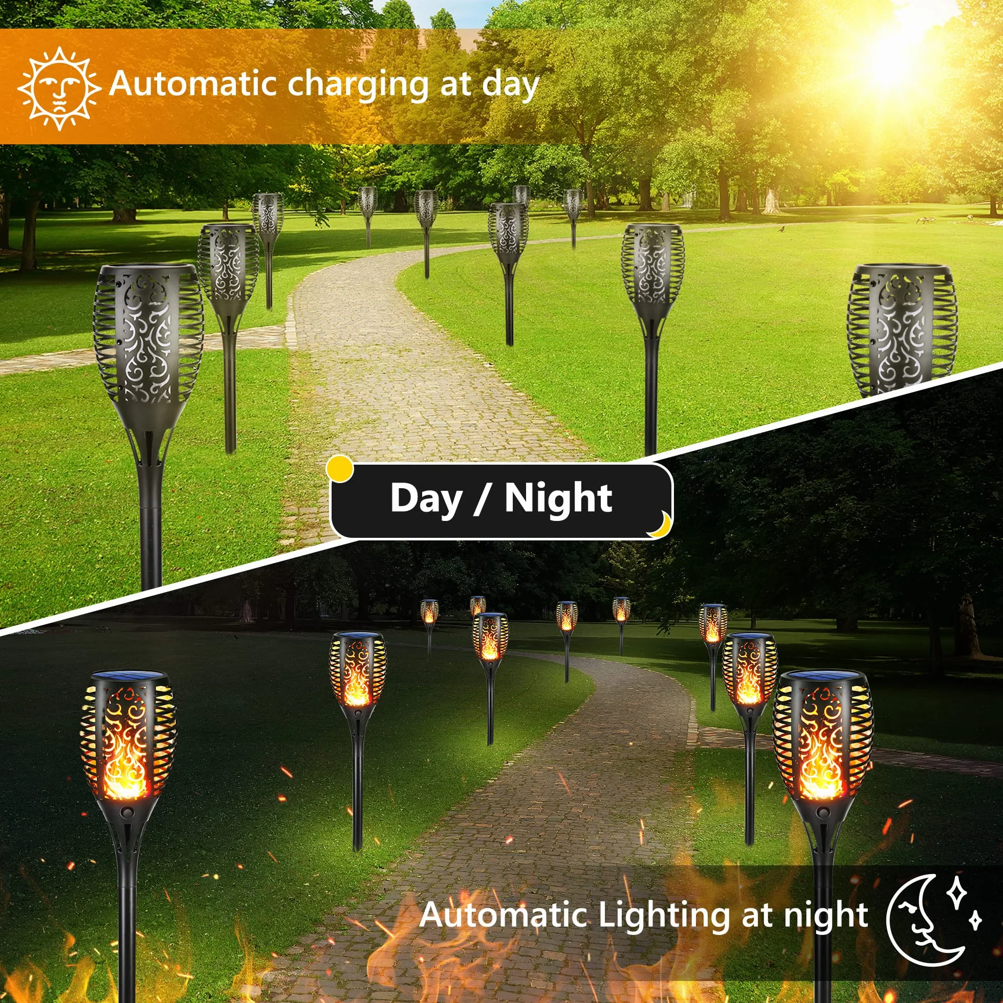 Moxled Lampe Solaire Flamme Exterieur 33 LED Etanche Torche Solaire Jardin Patio