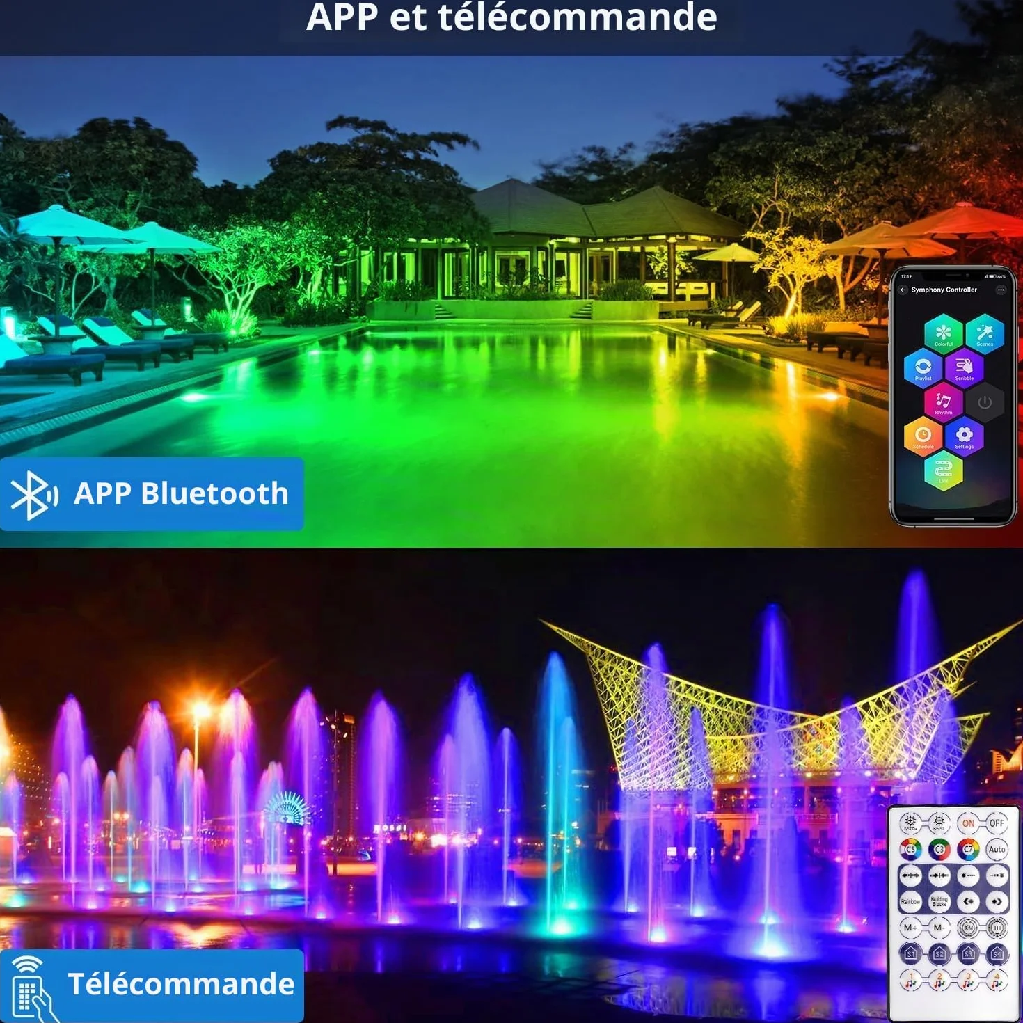 NATPOW Lumières LED Submersible RGB 5V IP68 Etanches Bassin Éclairage Aquarium Jardin Piscine Lot de 3