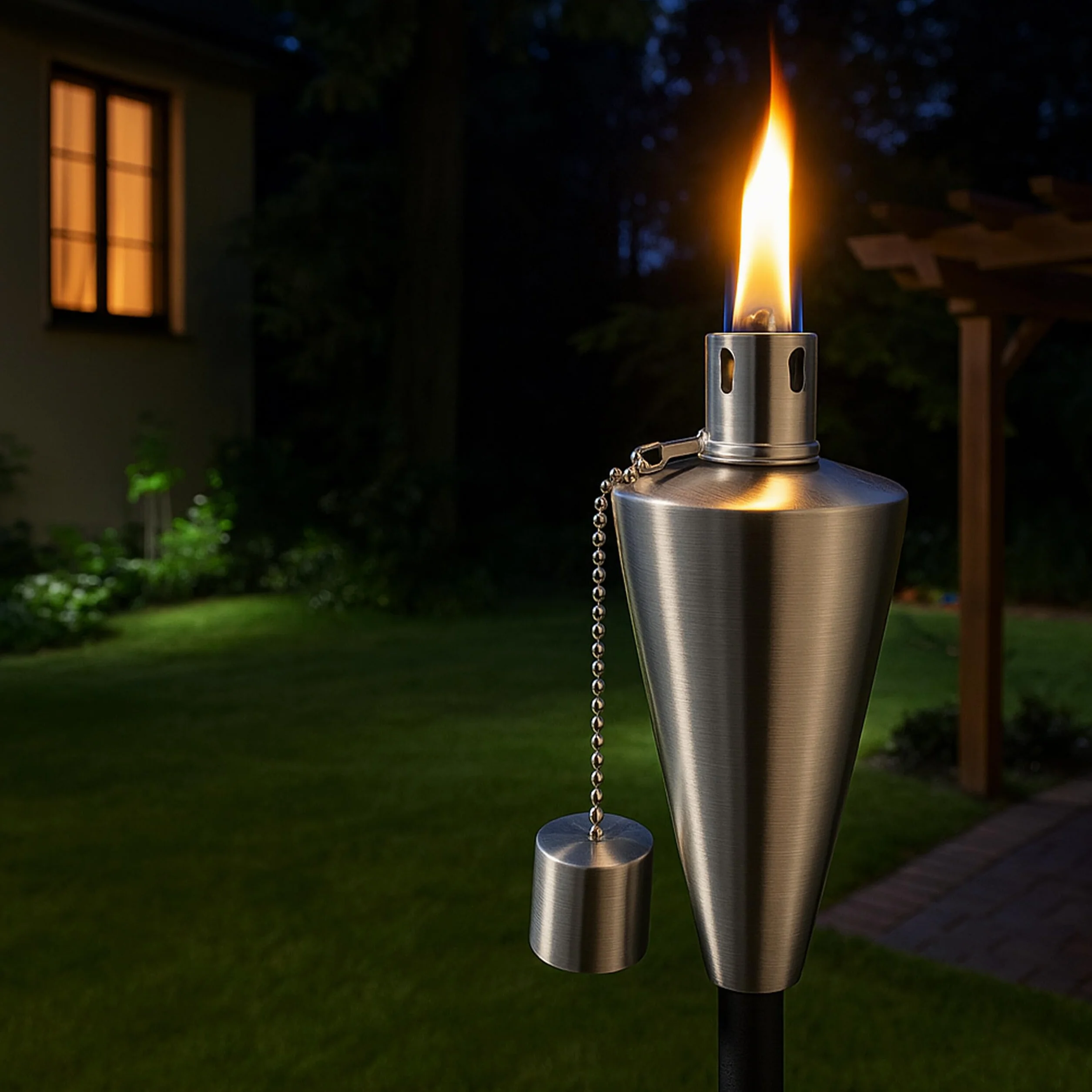 Relaxdays Fackels de Jardin Ensemble de 3 INOX Torches à Huile Hauteur réglable Argent Noir