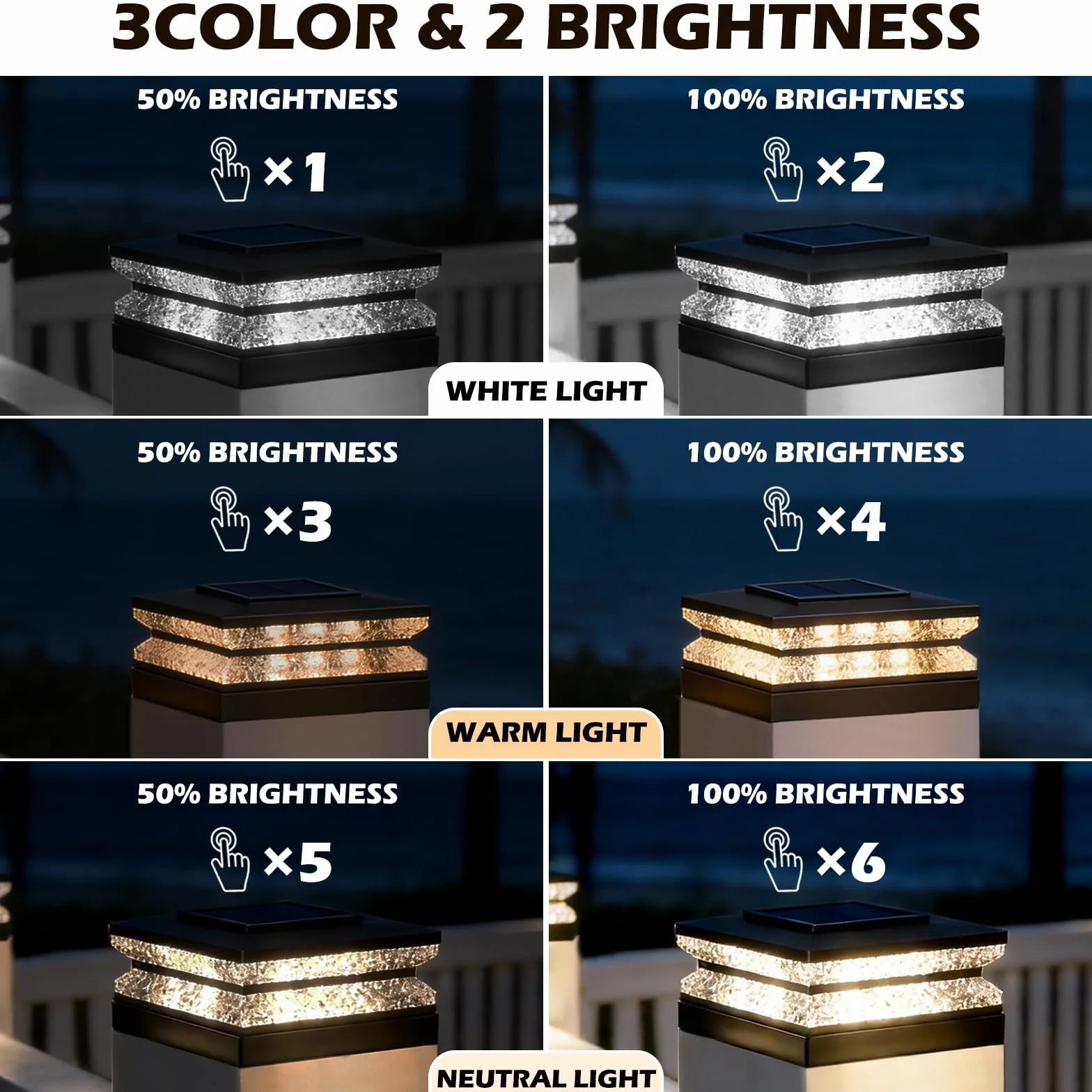 Lampe Solaire Chapeau de Poteau Lot de 2, 9x9-13x13 cm, 3 Modes d'Éclairage, Étanche pour Jardin Terrasse Clôture