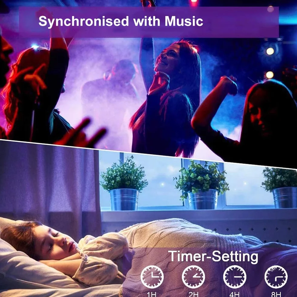 Ruban LED 7M avec Télécommande APP, Synchronisation Musique, Minuterie, Décoration Mariage Chambre Fête