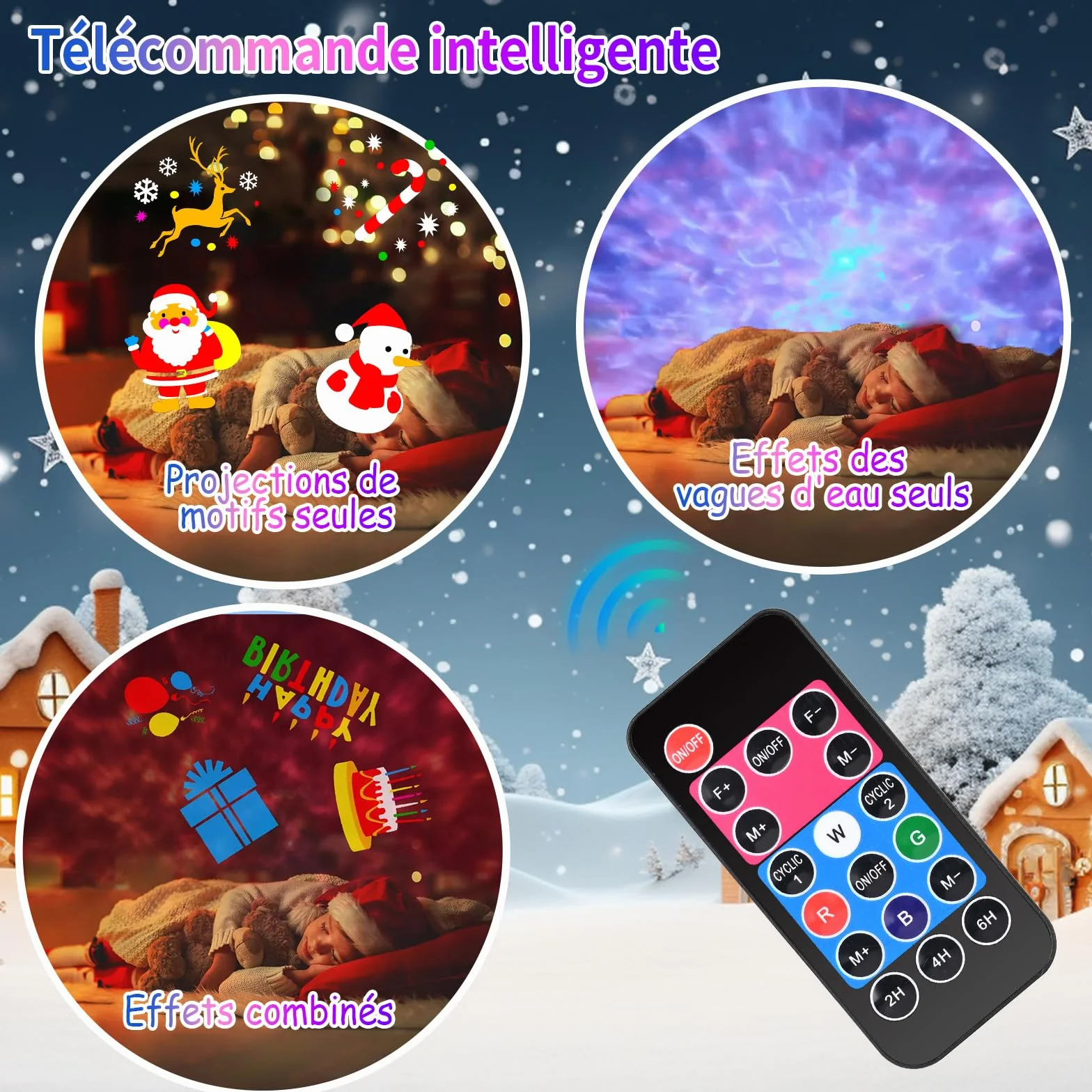 Projecteur LED Noël Extérieur Intérieur avec Télécommande 16 Motifs Effets Vagues Étanche