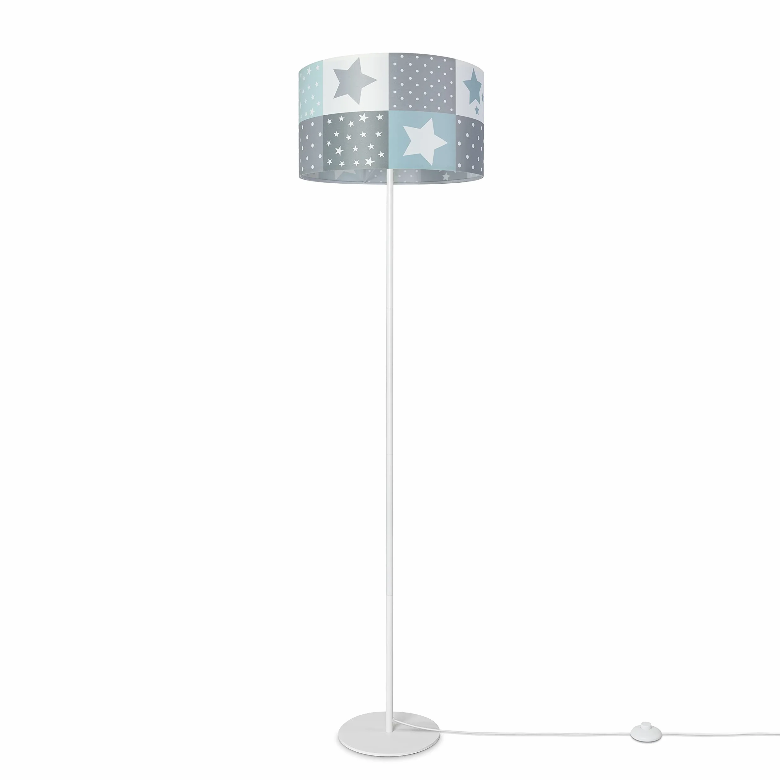Paco Home Lampadaire Chambre Enfant Abat-Jour Rond Tissu E27 Ø38 cm Blanc