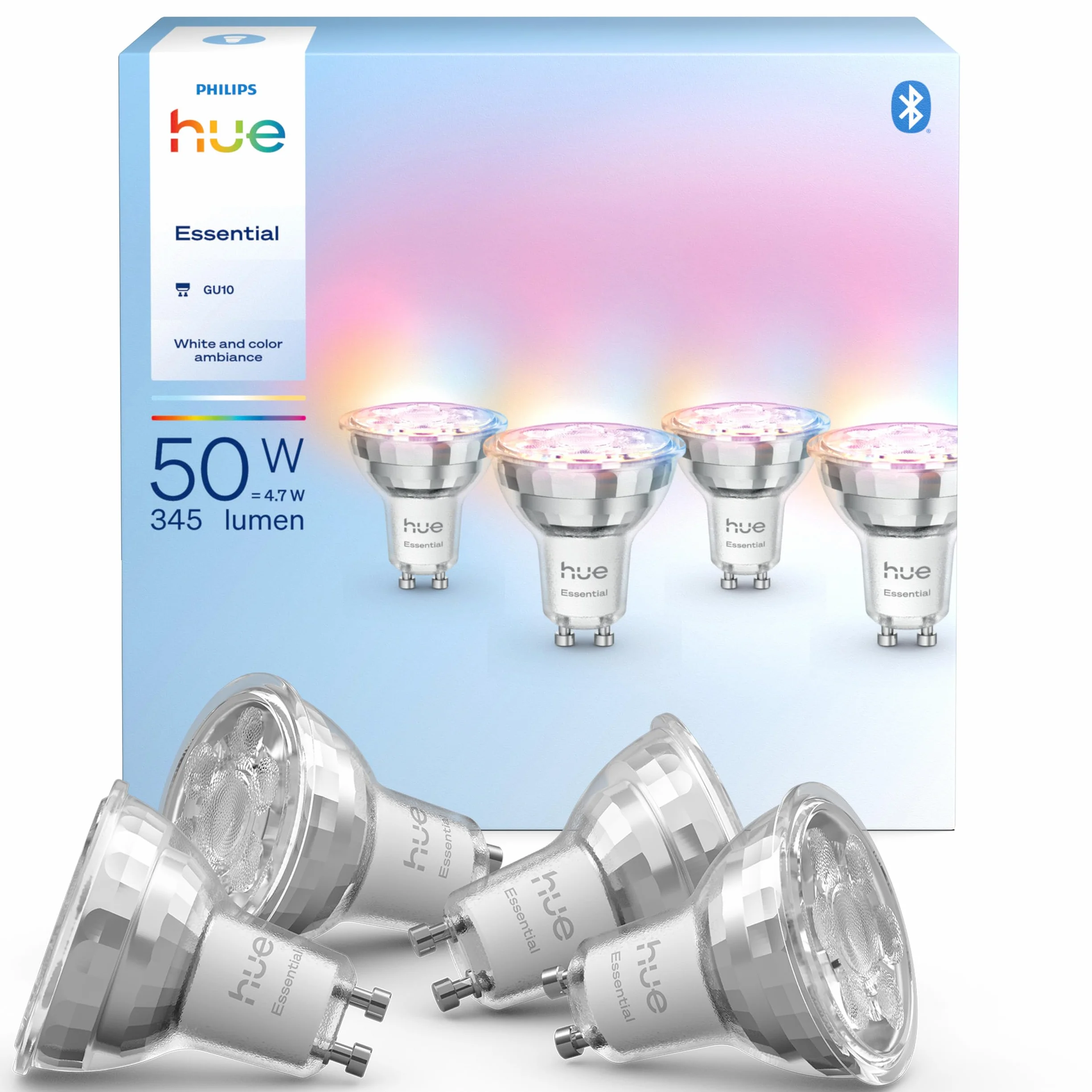 Philips Hue Essential Spot LED Connecté GU10 White and Color Ambiance 4,7W 2200-6500K 345lm Lot de 4