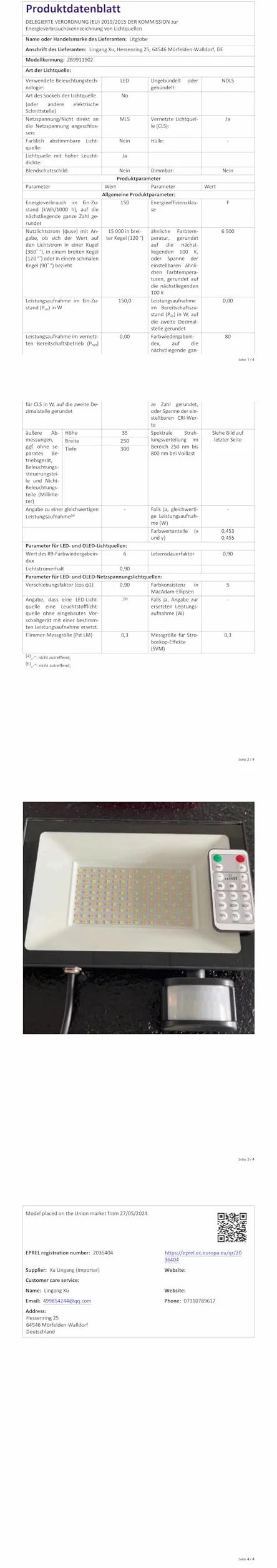 Projecteur LED Exterieur 150W Detecteur de Mouvement 3000K/4500K/6500K 15000LM IP66 Etanche