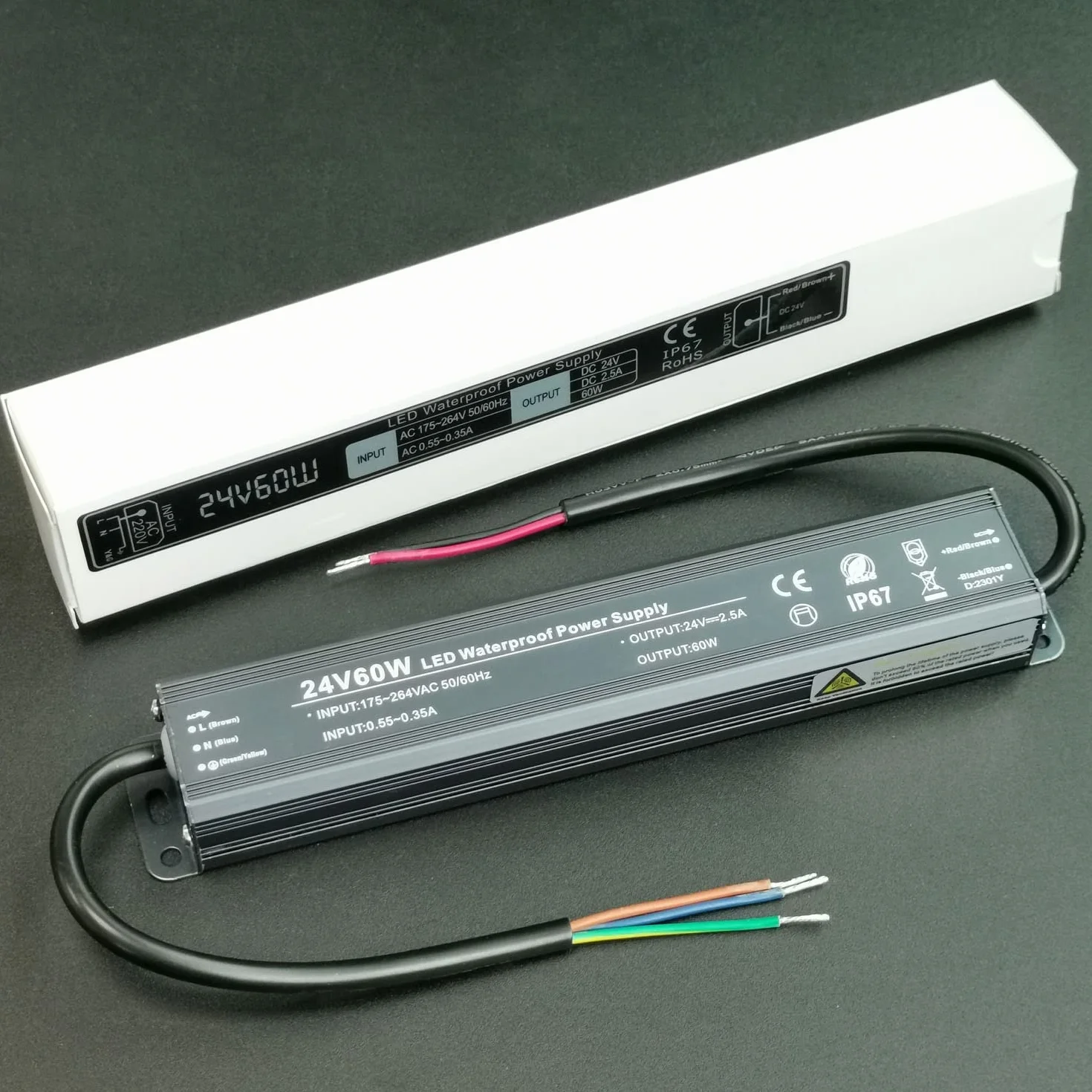 Transformateur LED Étanche 24V 60W IP67 Alimentation 2,5A