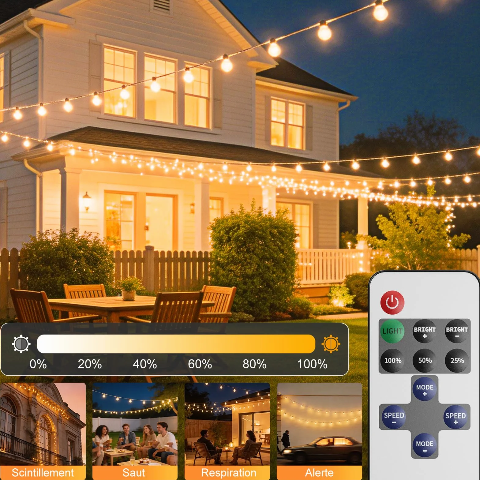 Guirlande Lumineuse Exterieur 23,5M 25+2 Ampoules APP Contrôle Télécommande Dimmable Étanche