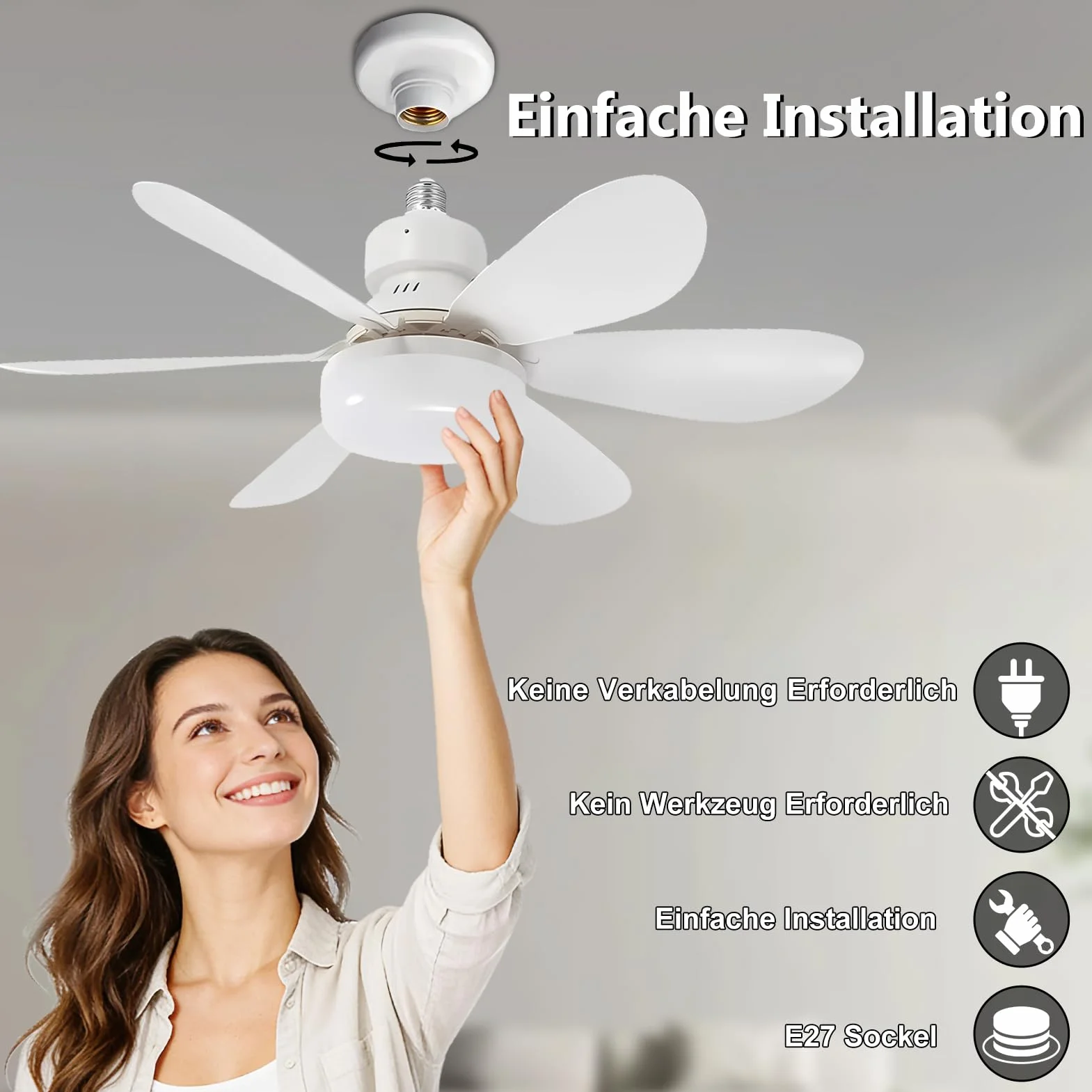 Ventilateur de Plafond avec Lumière et Télécommande 50cm LED E27 Dimmable Minuterie 3 Températures 3000K-6500K 3 Vitesses