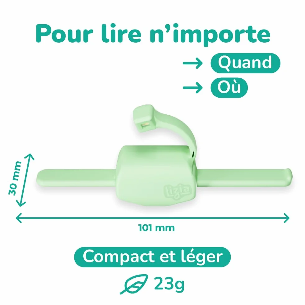 Lampe de lecture LED rechargeable lizia - Support de livre ergonomique à une main - Vert