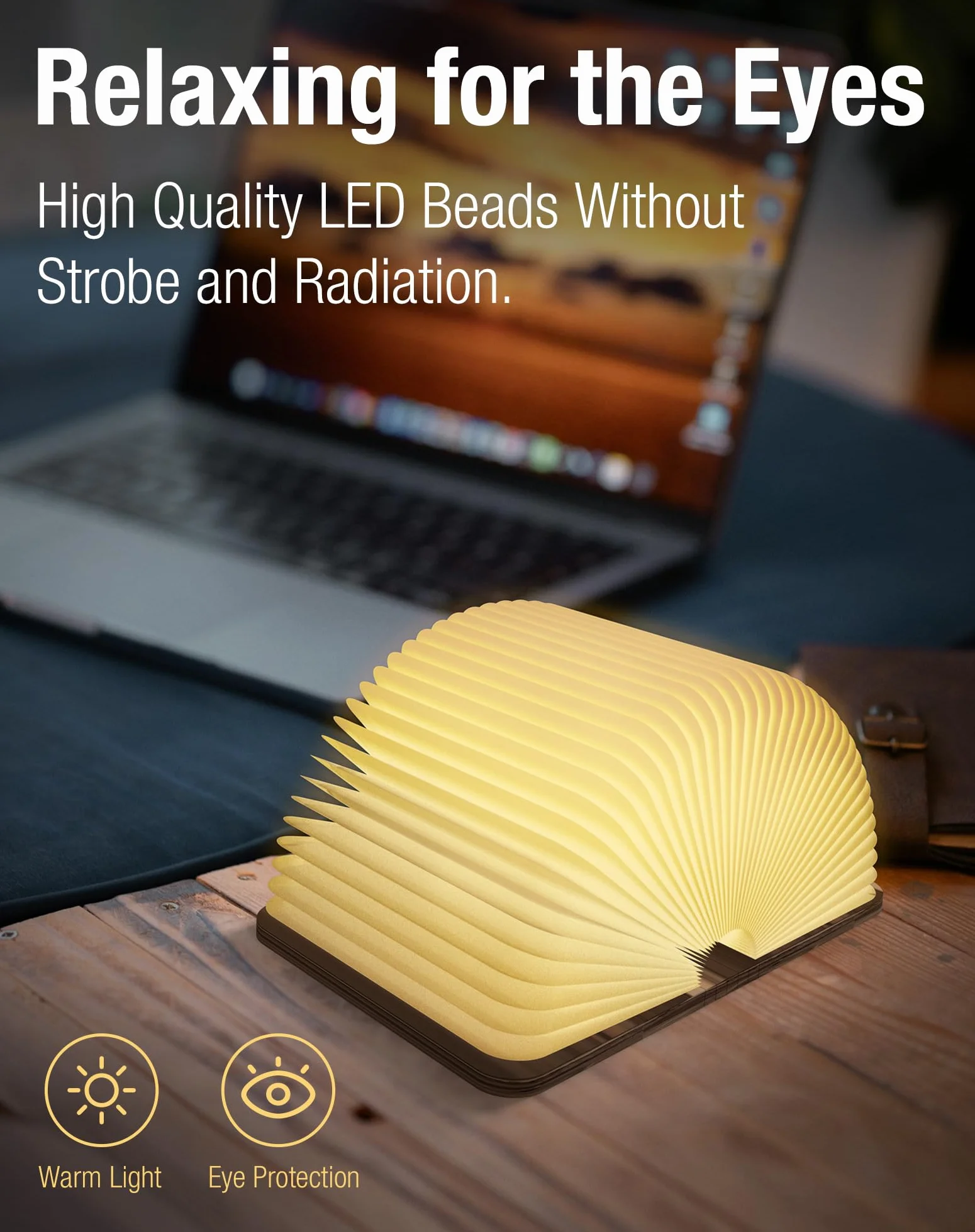 Lampe Livre en Bois 12CM Pliable à Piles LED Magnétique Noyer