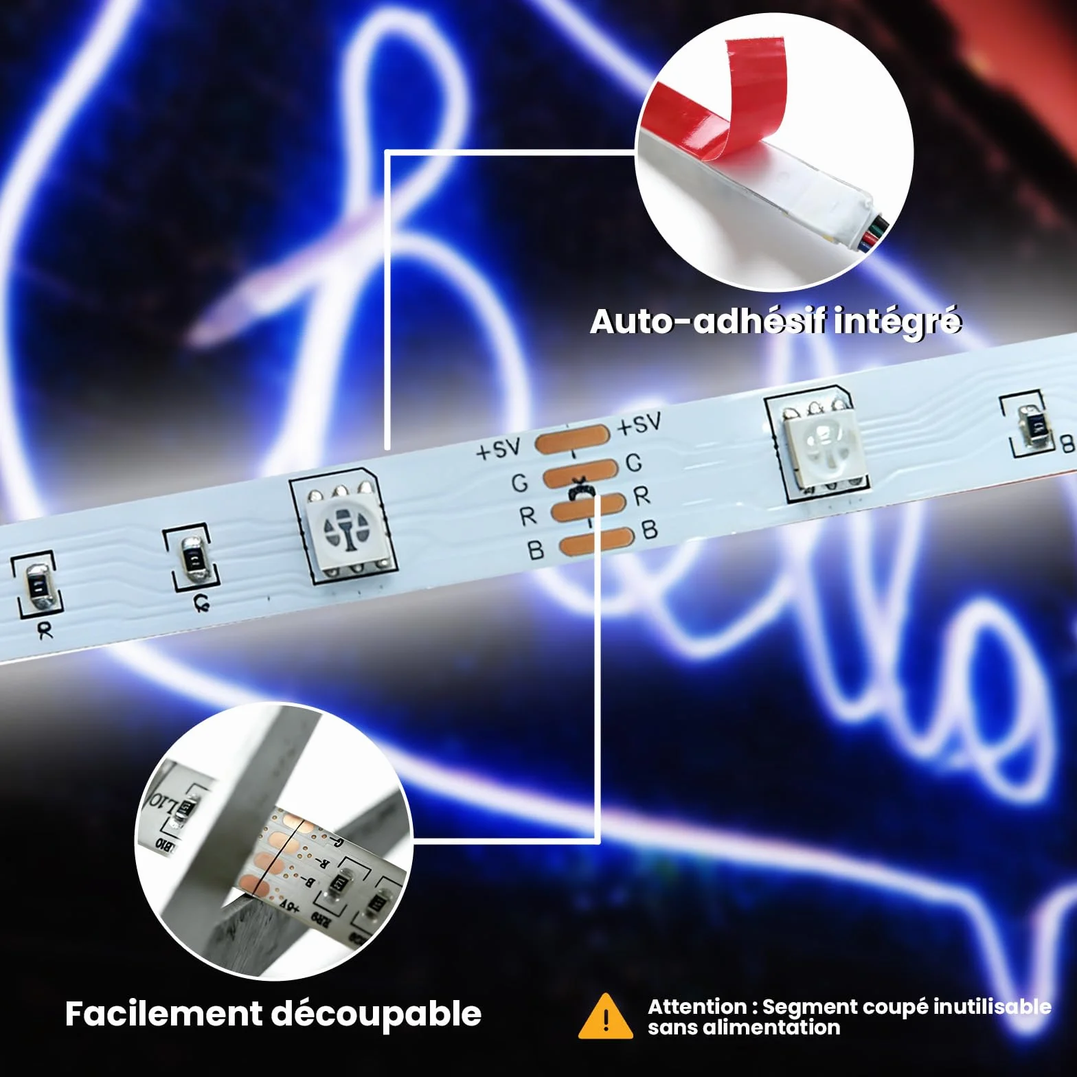 Bande LED à Piles 2M Ruban Lumineux Auto Adhésif Télécommande 24 Touches Dimmable