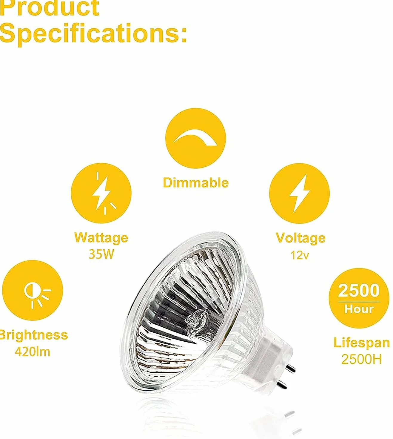 Ampoules Halogènes MR16 12V 35W GU5.3 Dimmable Blanc Chaud 2700K Pack de 6