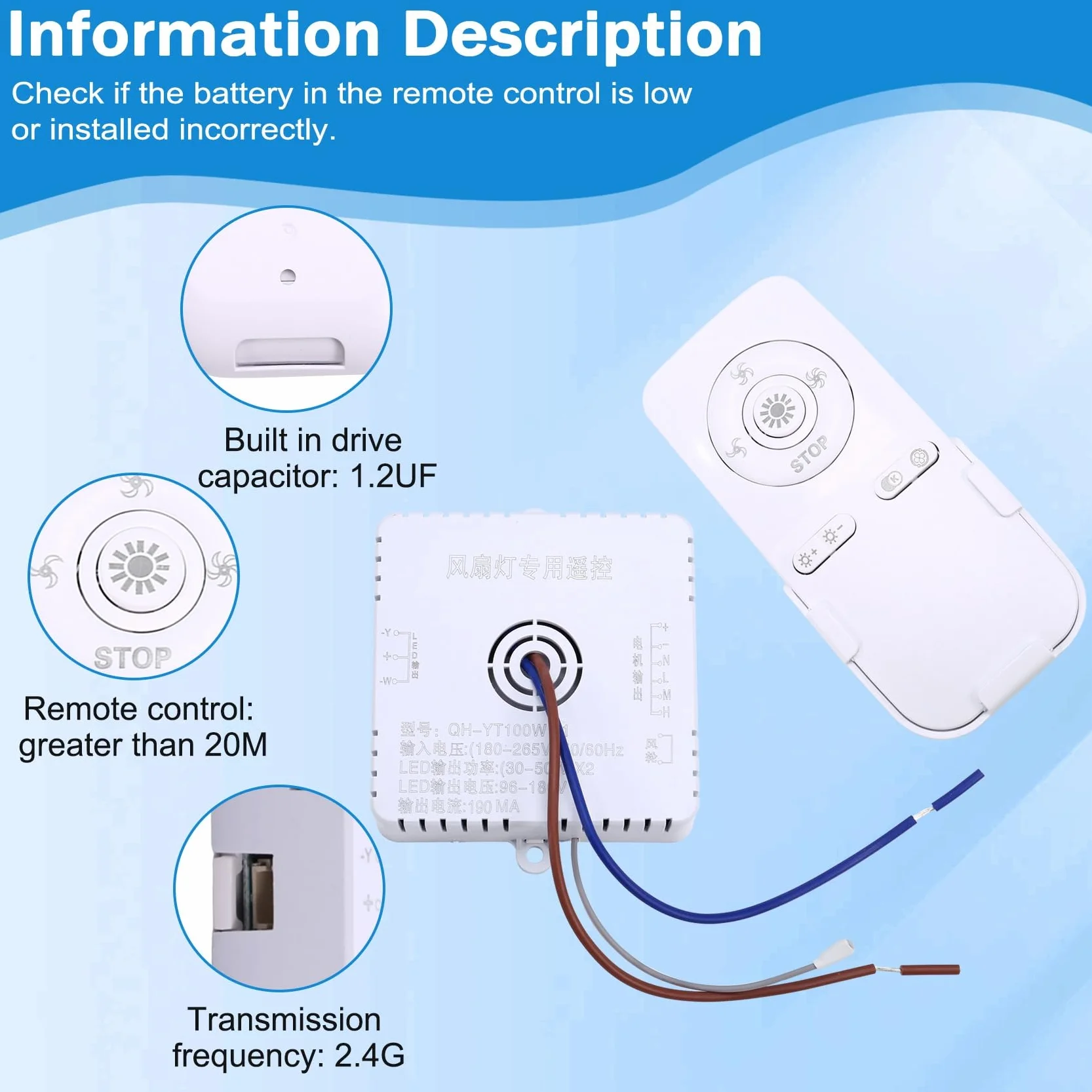 Ventilateur de Plafond avec Lumière Télécommande 100 W Accessoires 30-50 W x 2