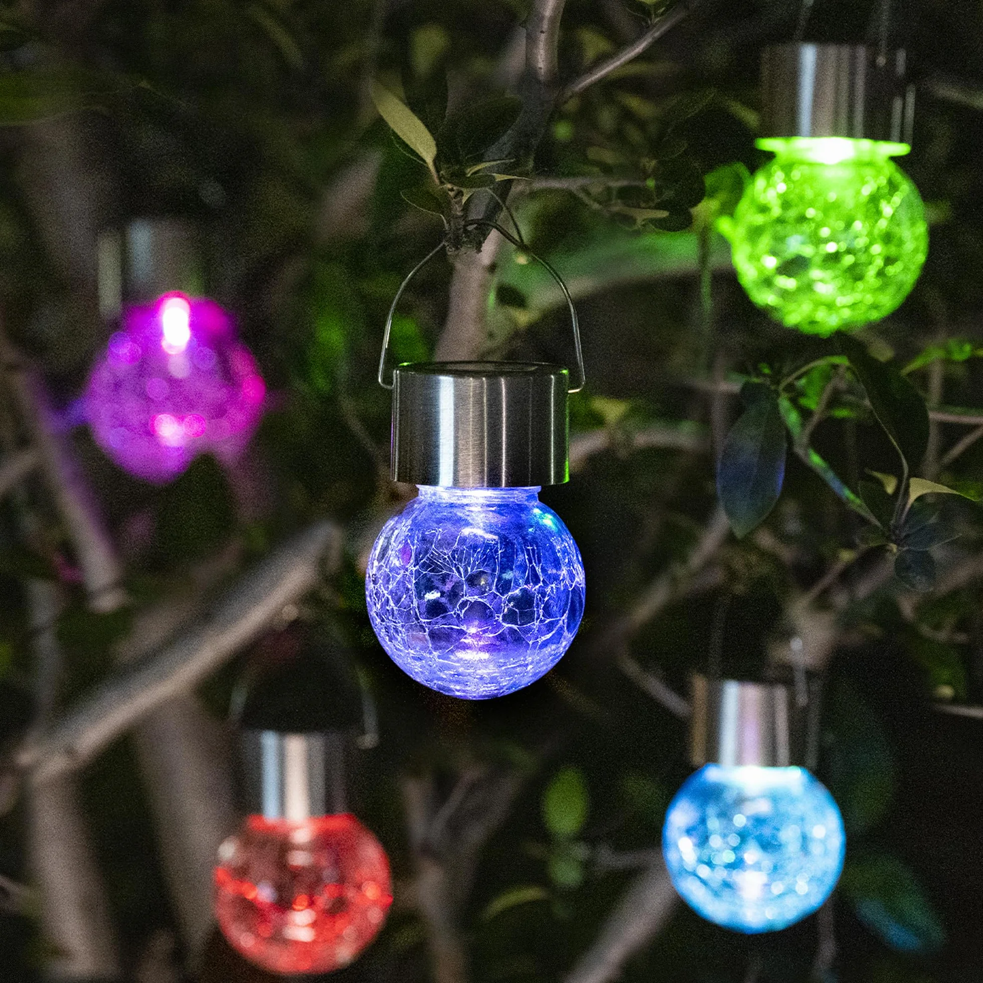GIGALUMI Lot 8 lampes solaires suspendues extérieur verre craquelé multicolores changeantes étanches jardin