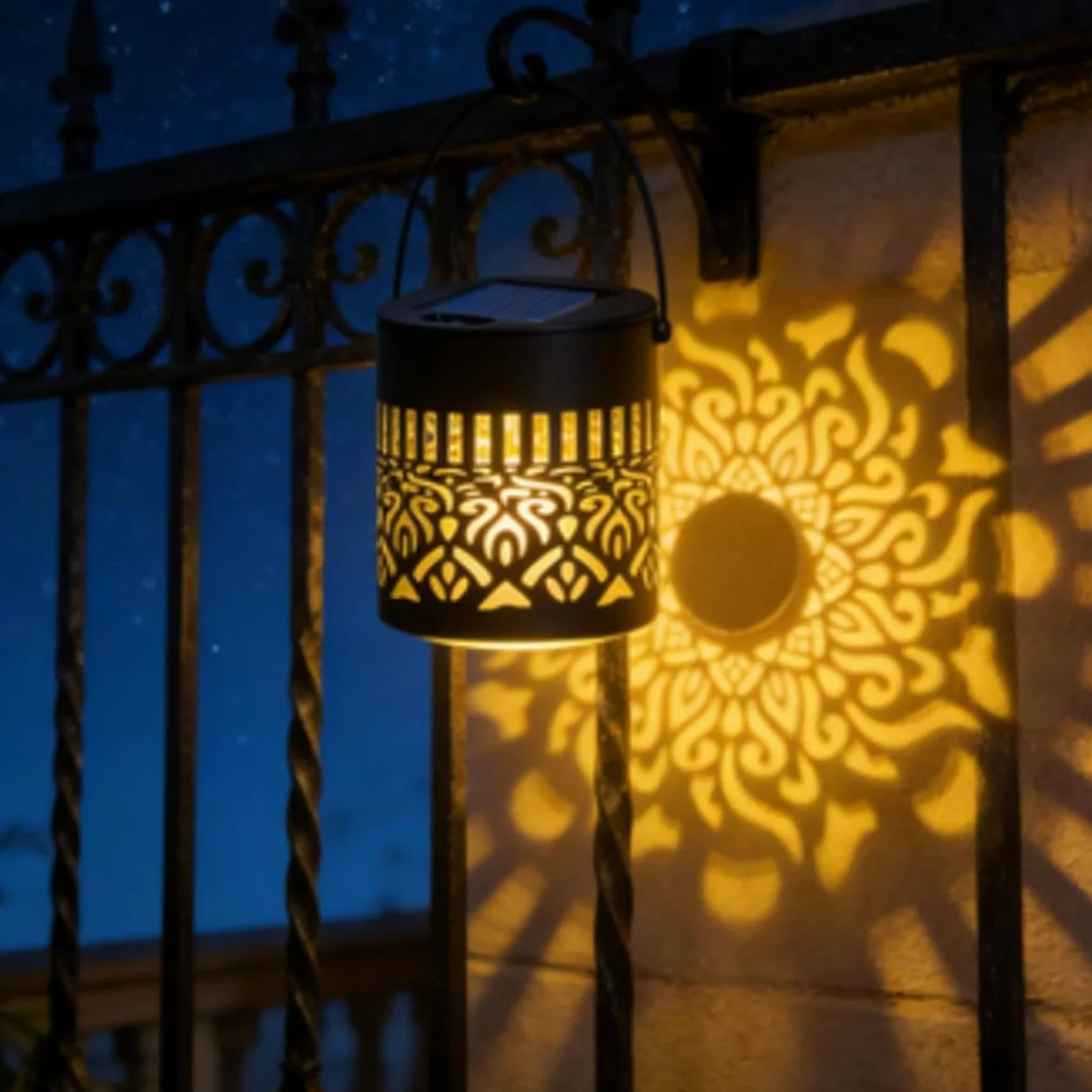 Lampes solaires décoratives mandala métal étanches extérieur pour terrasse jardin patio