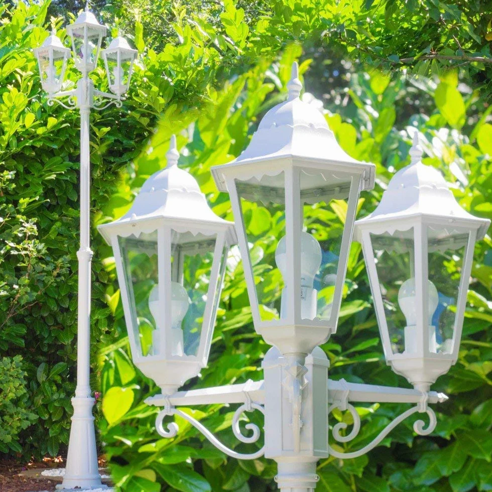 Lampadaire en fonte d'aluminium blanc antique réglable IP44 3xE27 jardin rétro