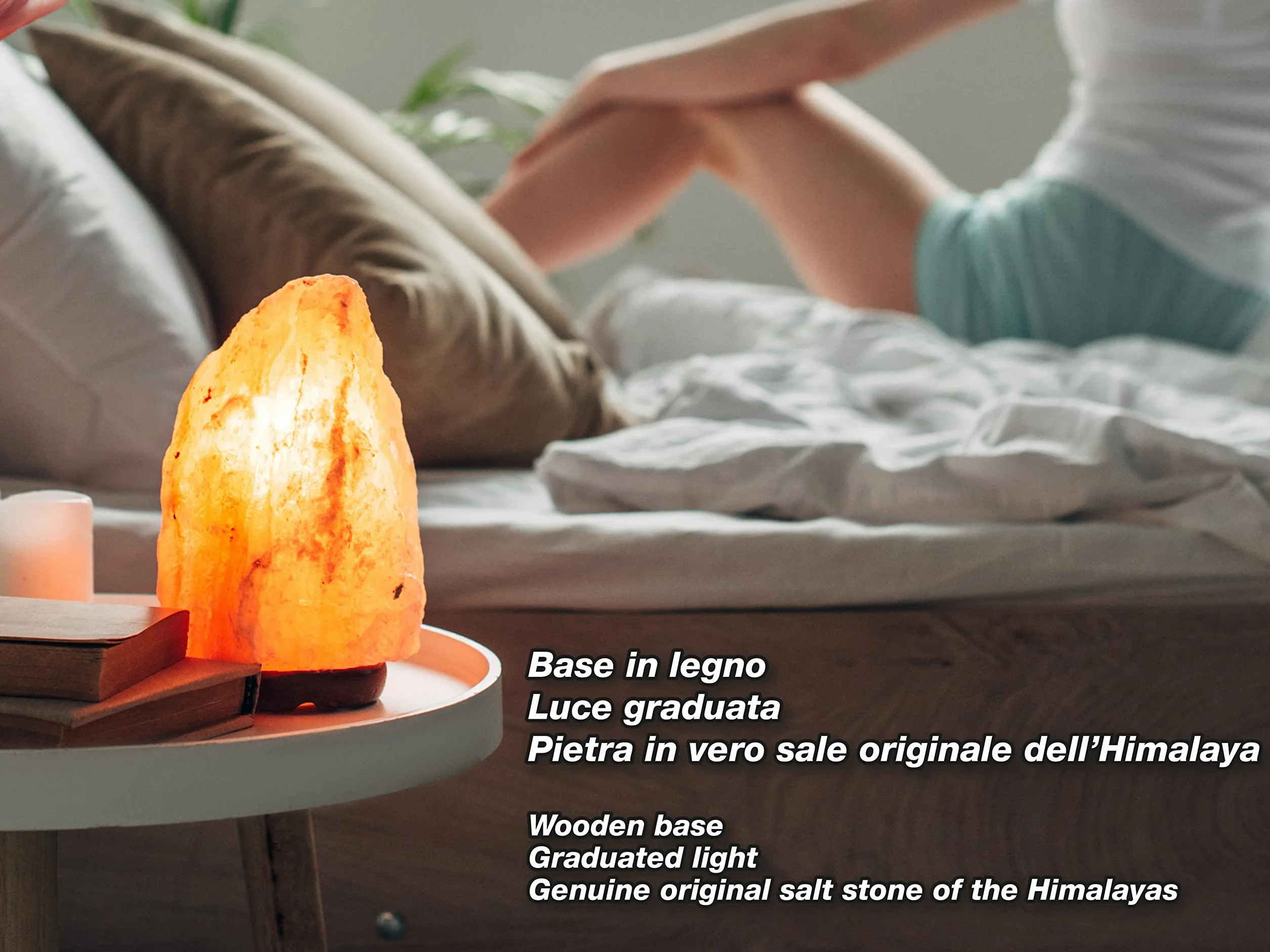 BEPER P201UTP100 Lampe de Sel de l'Himalaya Naturelle Faite à la Main avec Base en Bois Rose
