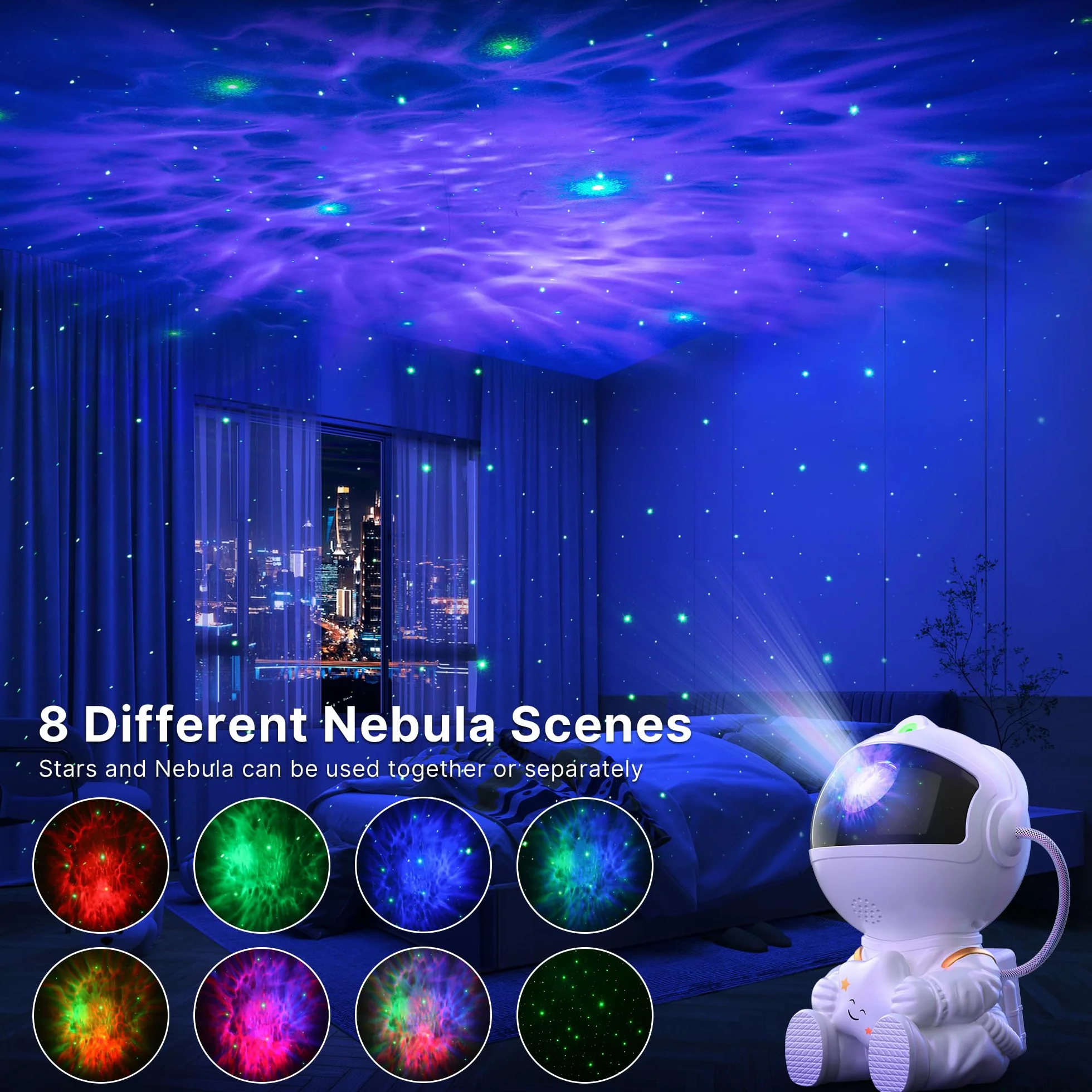 Macchiatto Astronaute Projecteur Ciel Étoilé 8 Modes Nébuleuse Galaxy Télécommande Rotation 360° Veilleuse