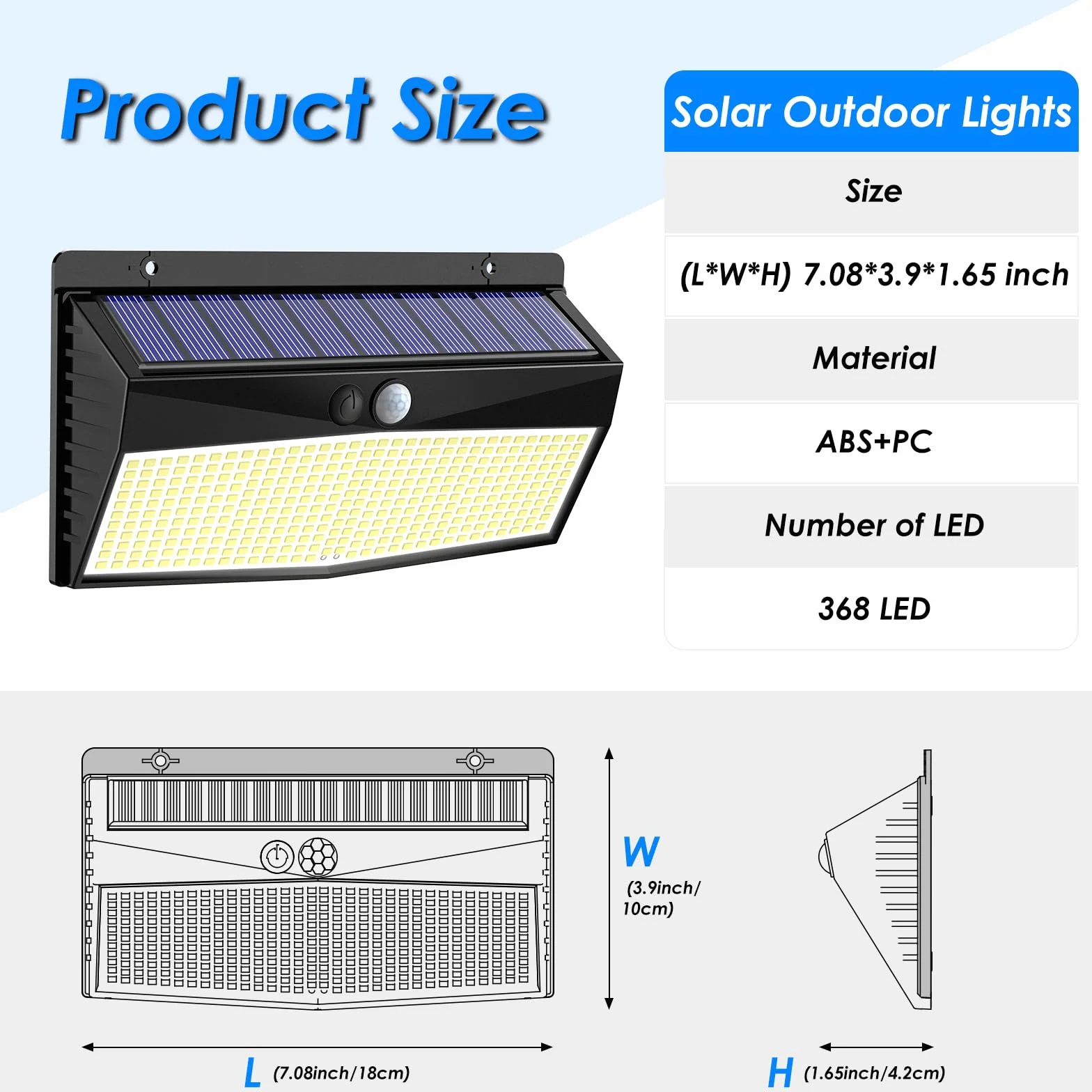Peasur 368LED Lampe Solaire Extérieure Détecteur de Mouvement 3 Modes Spot Solaire Étanche [Lot de 2]
