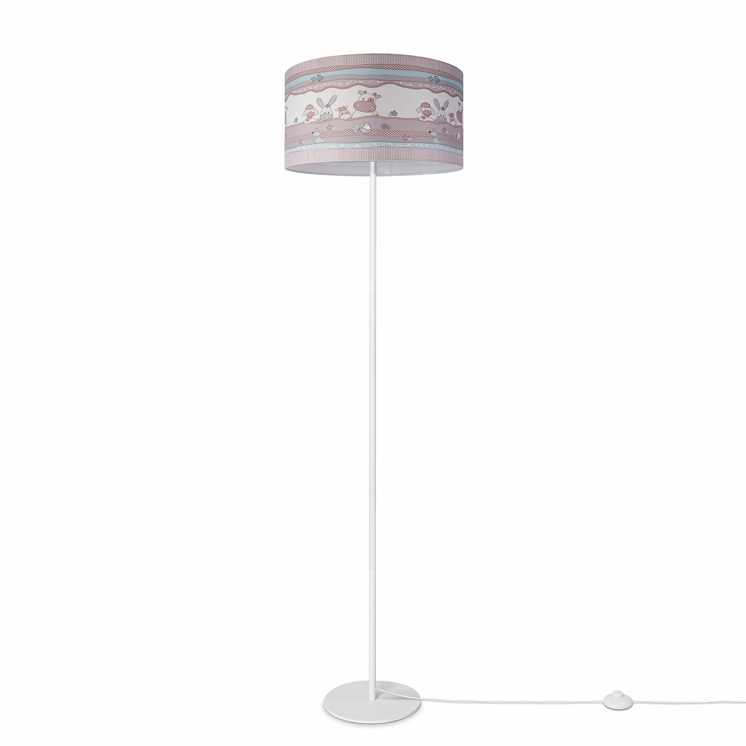Paco Home Lampadaire Chambre Enfant Tissu Abat-Jour Voitures Police Pompiers E27