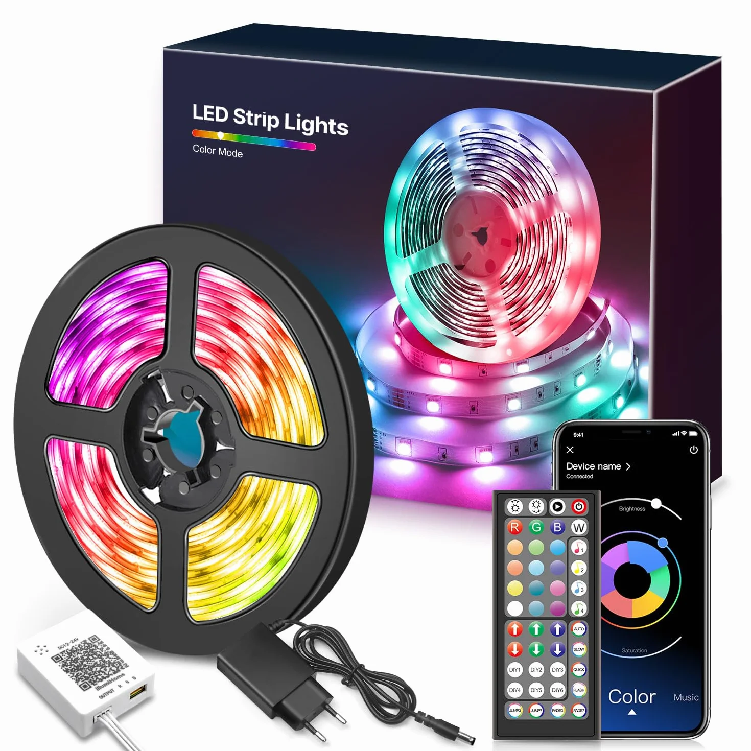 Ruban LED 15M RGB Bluetooth APP Télécommande Lumière Décorative Guirlande Lumineuse Dimmable Musicale Maison Salon Cuisine