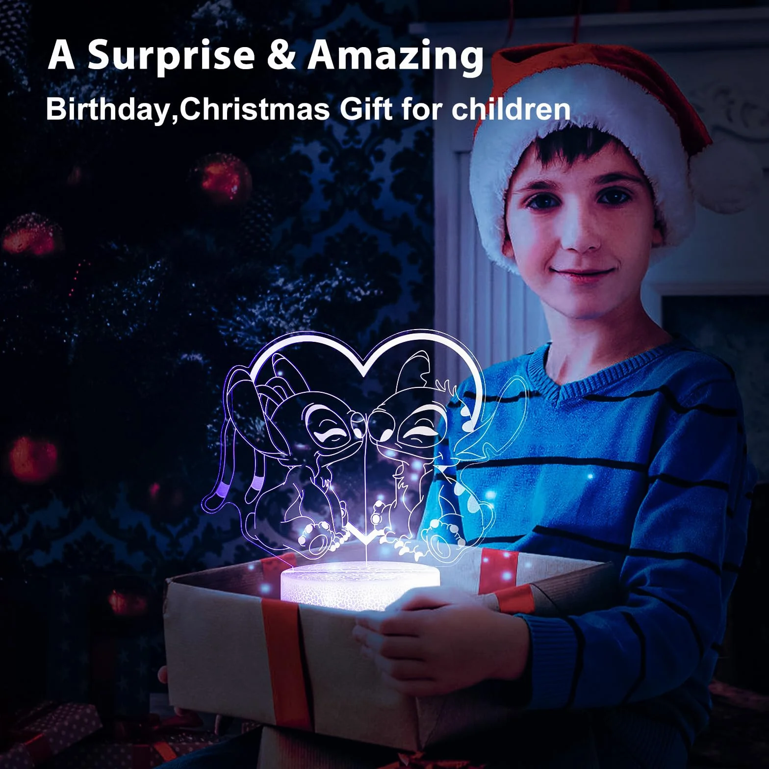 Lampada Stitch 3D LED 32 Couleurs Double Affichage Veilleuse avec Télécommande Smart Touch Décoration Chambre Enfant Cadeau Anniversaire Noël