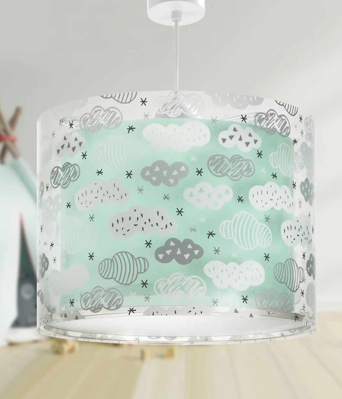 Dalber Lampe Suspension Plafonnier Enfants Nuages Vert E14