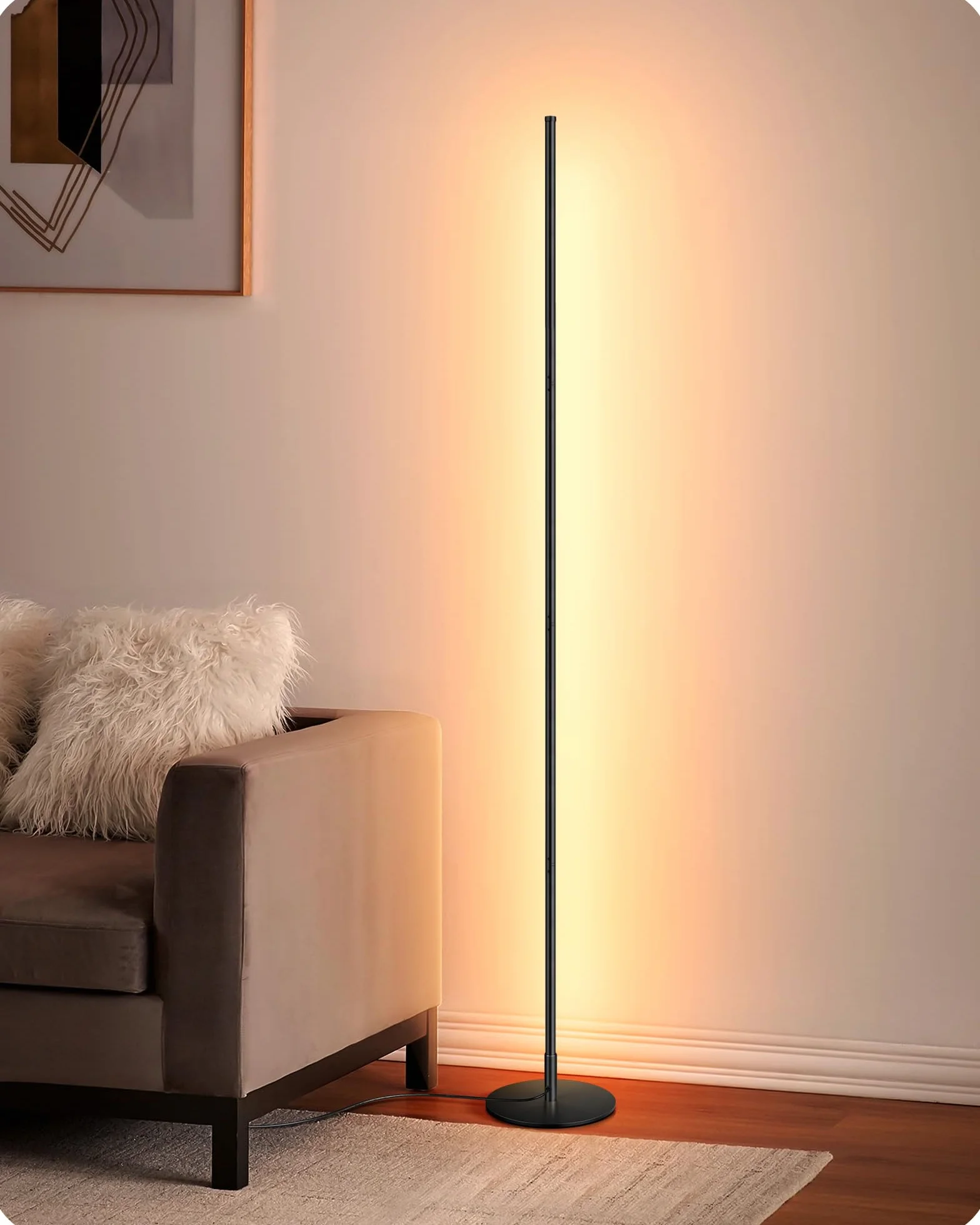 EDISHINE Lampadaire sur Pied LED 3000K Blanc Chaud Intensité Variable Interrupteur à Pied Lampe d'Ambiance Moderne Noir