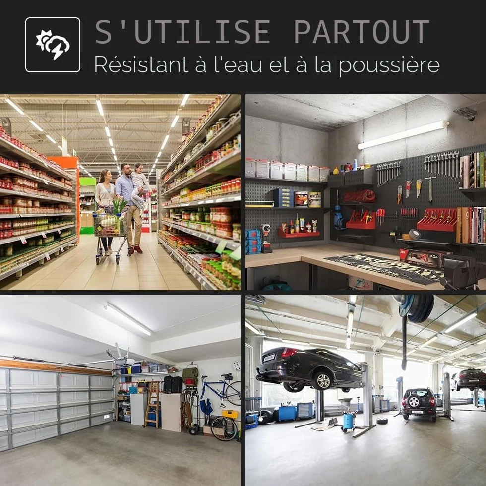 HOFTRONIC Lot de 4 Réglette LED 150 cm IP65 Extérieur Étanche 48W 5760 Lumens 4000K Neutre Blanc Connectable