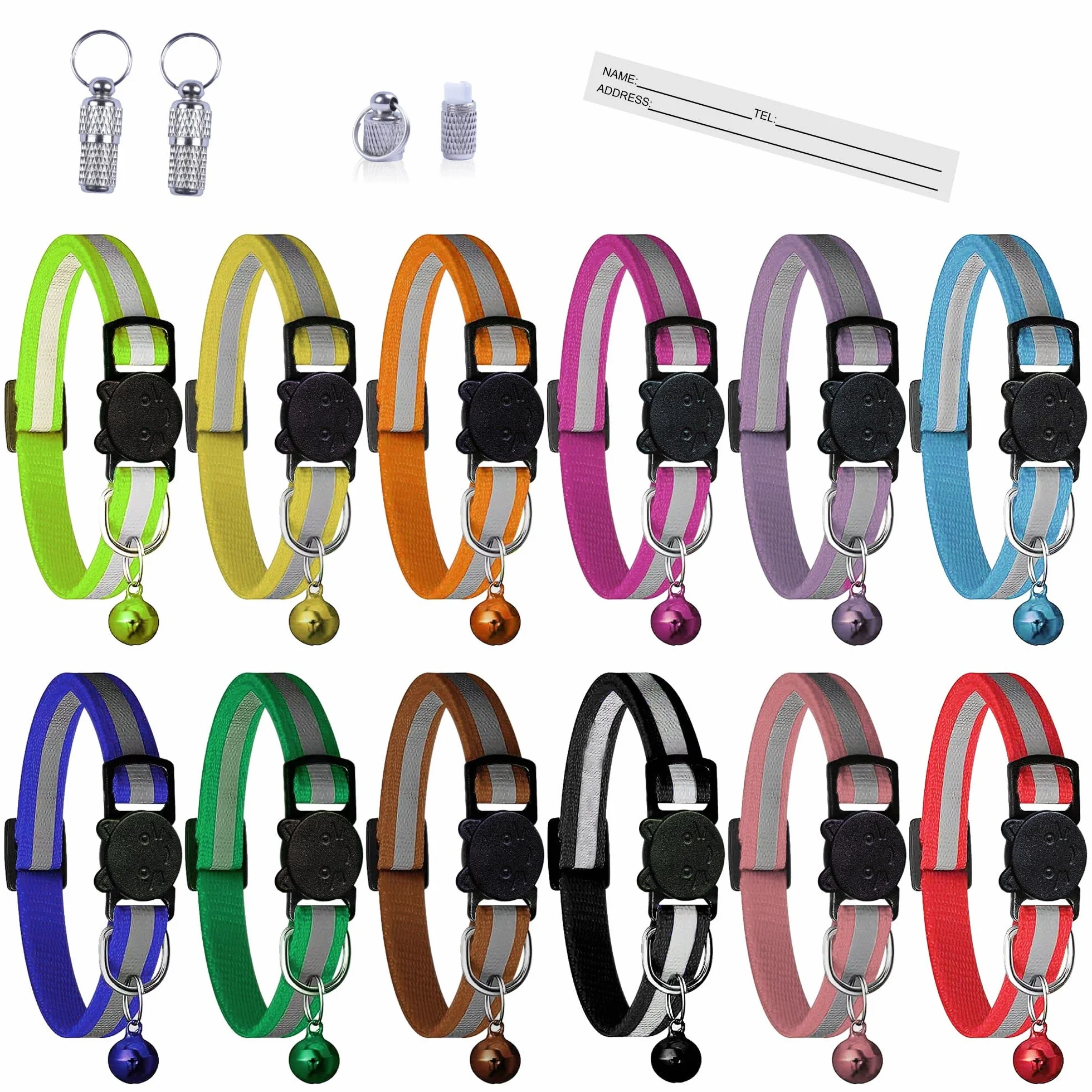 Collier Chat Réfléchissant Nylon avec Boucle Sécurité Anti-Étranglement et ID Tag