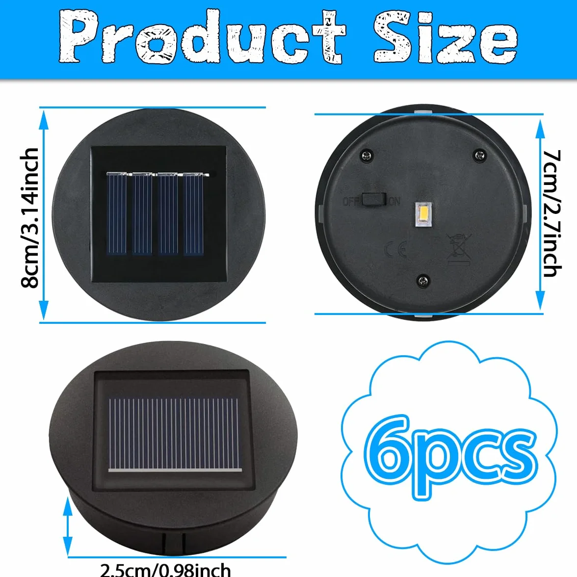 Forhome 6 Pièces Lampes Solaires de Rechange 8 cm Étanche IP44 Panneau Solaire pour Lanterne Jardin Extérieur