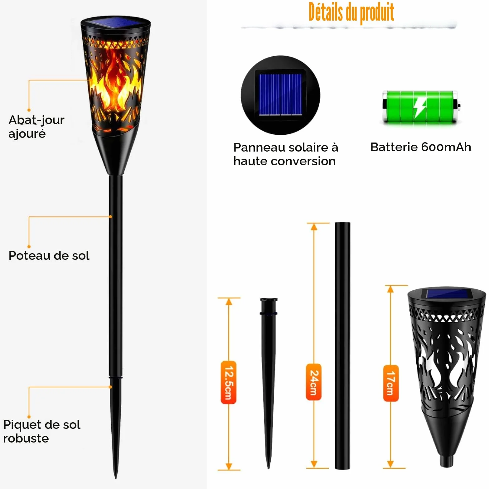 FIFlying Lampe Solaire Exterieur Jardin 6 Pack, Lumière Solaire avec Effet de Flamme Réaliste, Étanche IP65