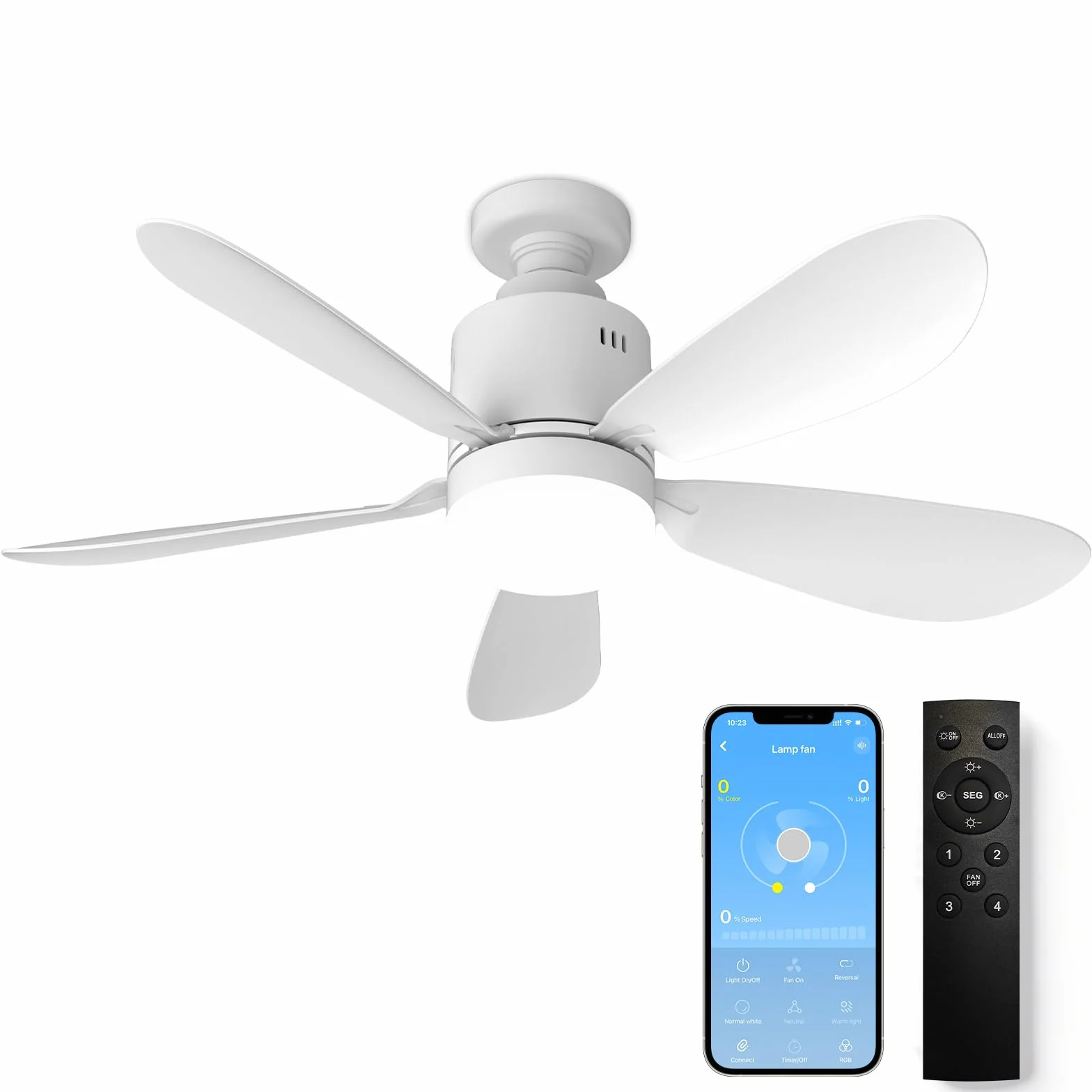 Ventilateur de Plafond LED 53 cm avec Télécommande, 24 W, 4 Vitesses, E27