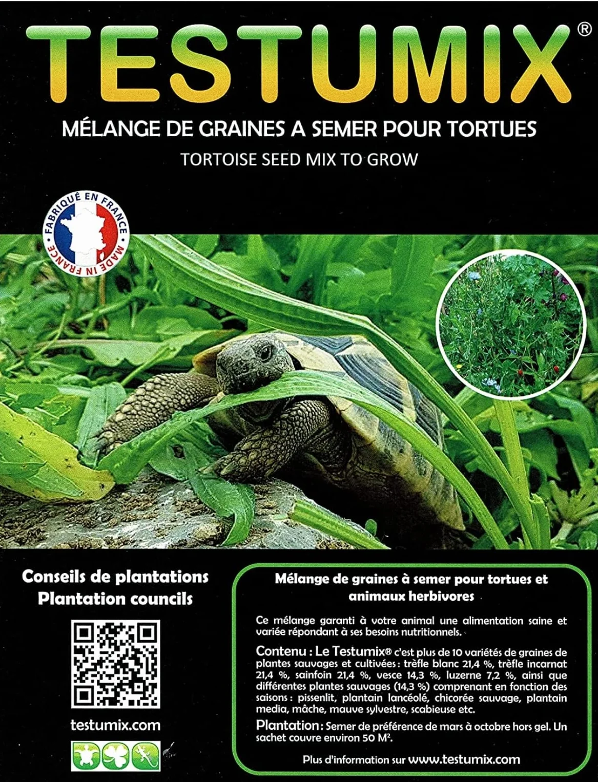 TESTUMIX Mélange de graines à semer pour Tortues, Reptiles, Lapins, Poules, Abeilles 70g