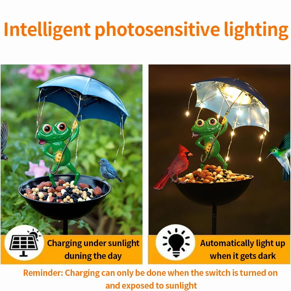 Grenouille décorative de jardin en fer forgé lampadaire parapluie solaire