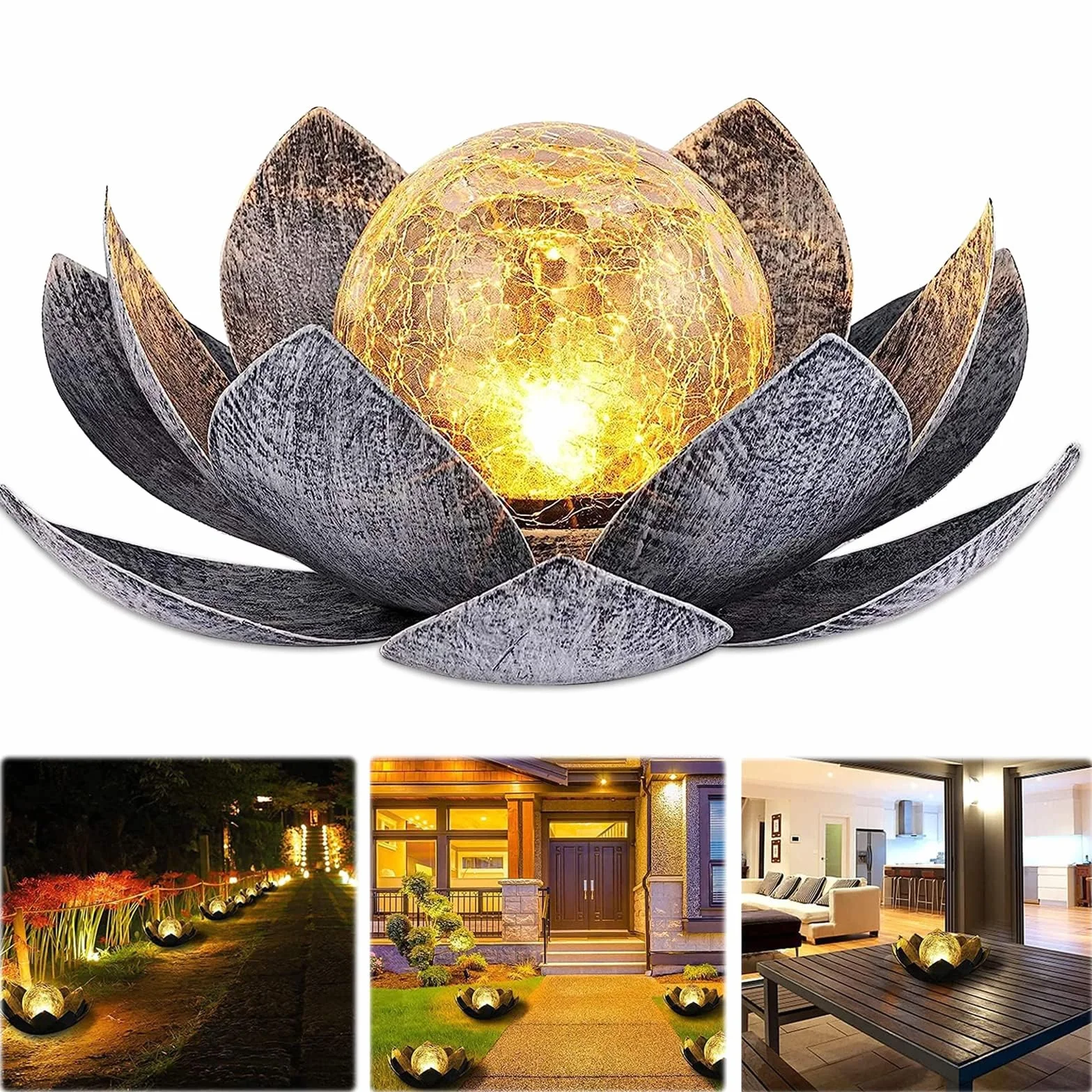Funmo Lampe solaire extérieure étanche IP44 lanterne lotus lumières blanches chaudes